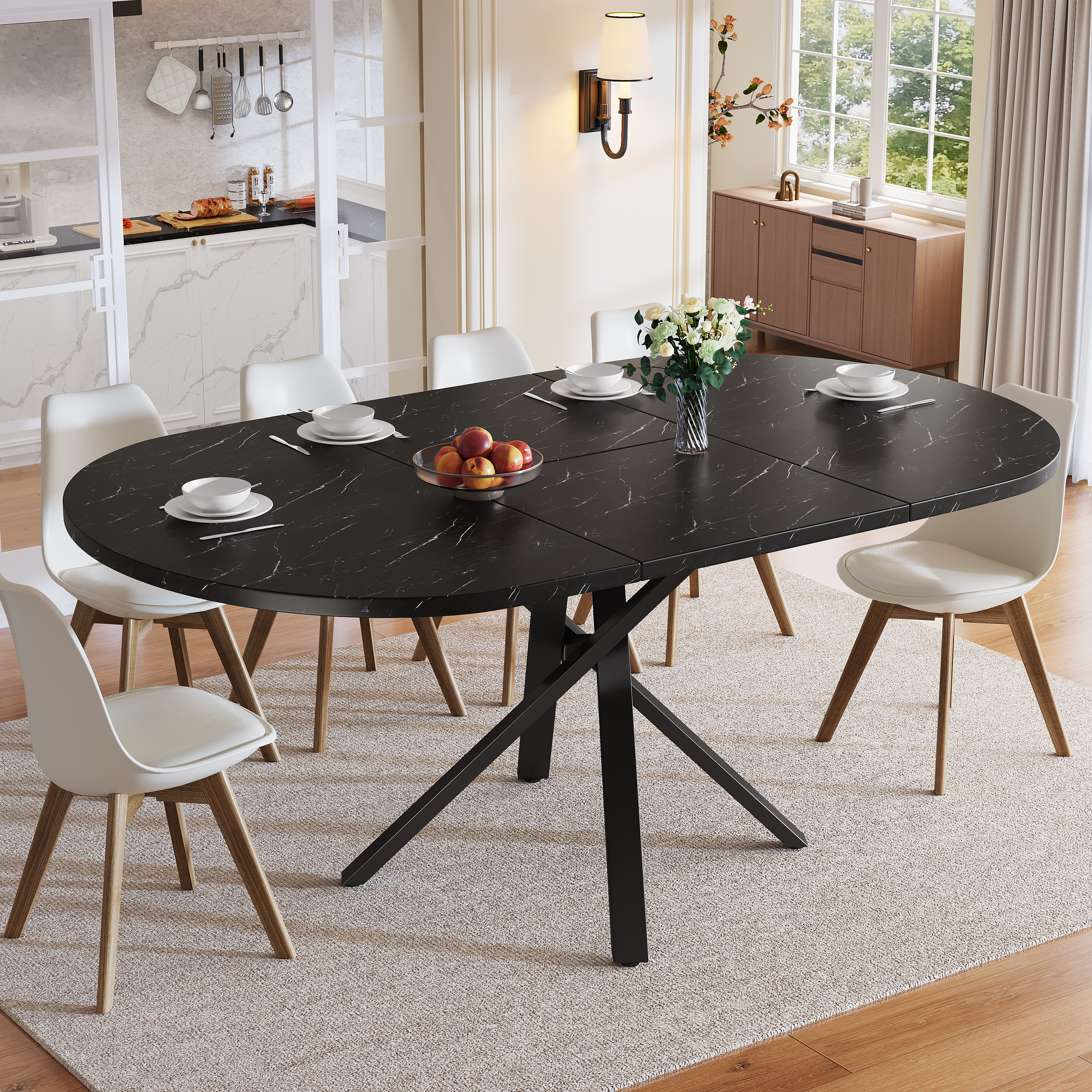 Round Extendable Table With Marble Look - 100 Cm To 140 Cm X 75.5 Cm High — image 3