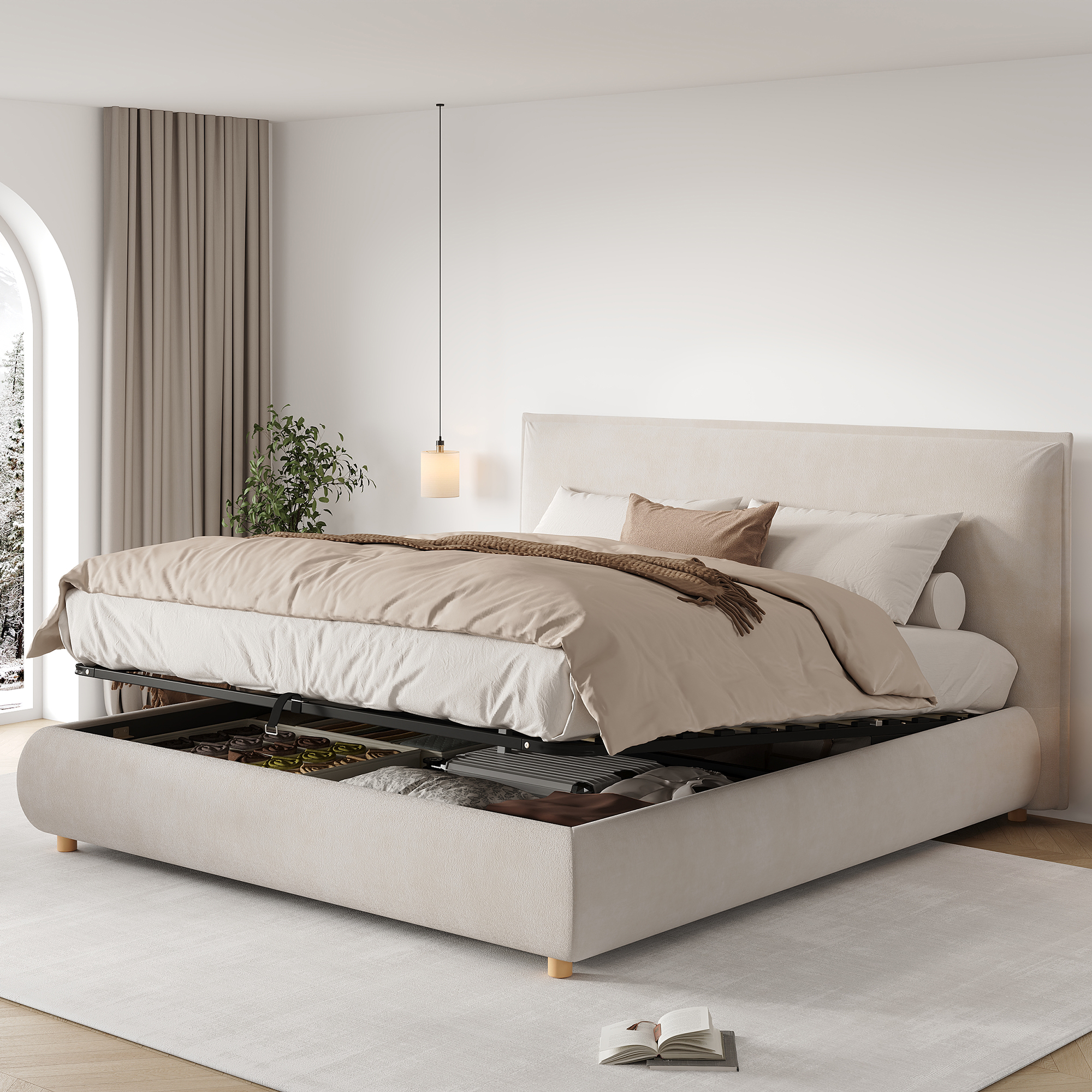 Upholstered Bed, 6ft Super King Size , 180x200cm, Thick Padded Ottoman Frame — image 2