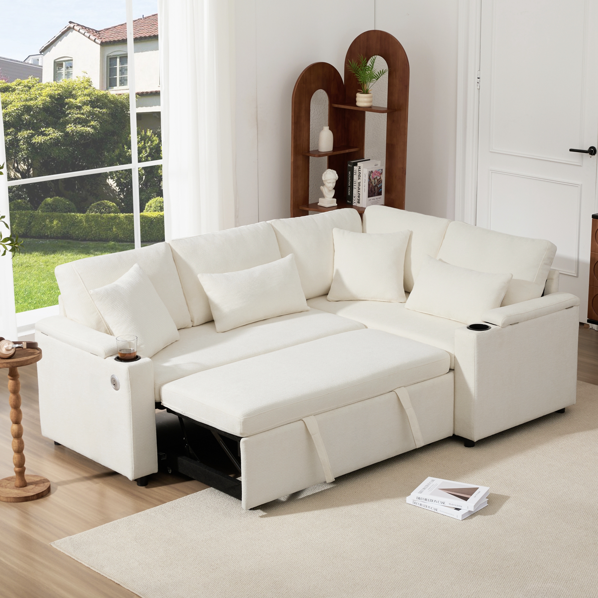 L Shaped Extendable Convertible Corner Sofa With Storage, Cup Holders, USB — image 4