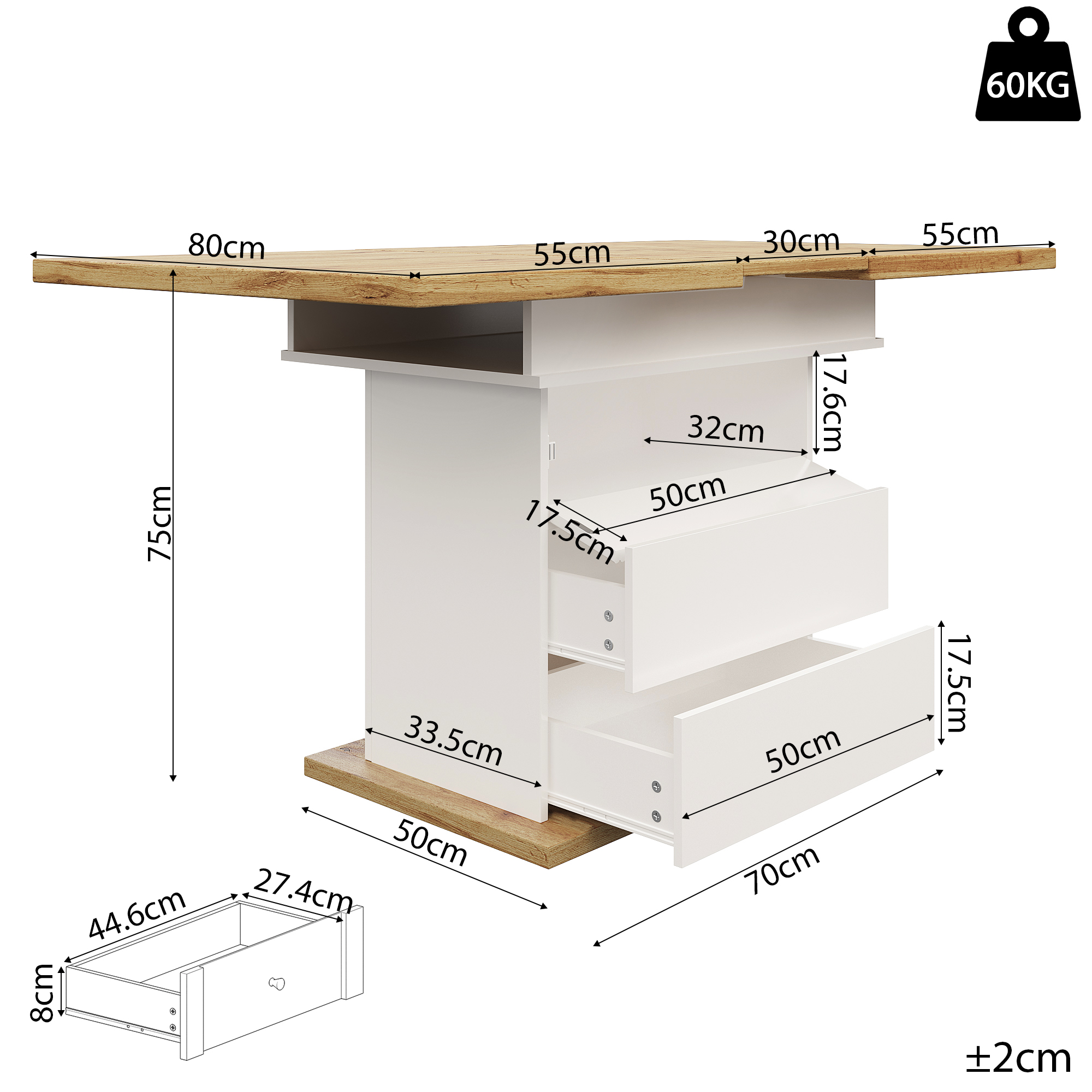 Telescopic Dining Table 110-140 X 80 Cm , Foldable Kitchen For 4-6 People — image 5