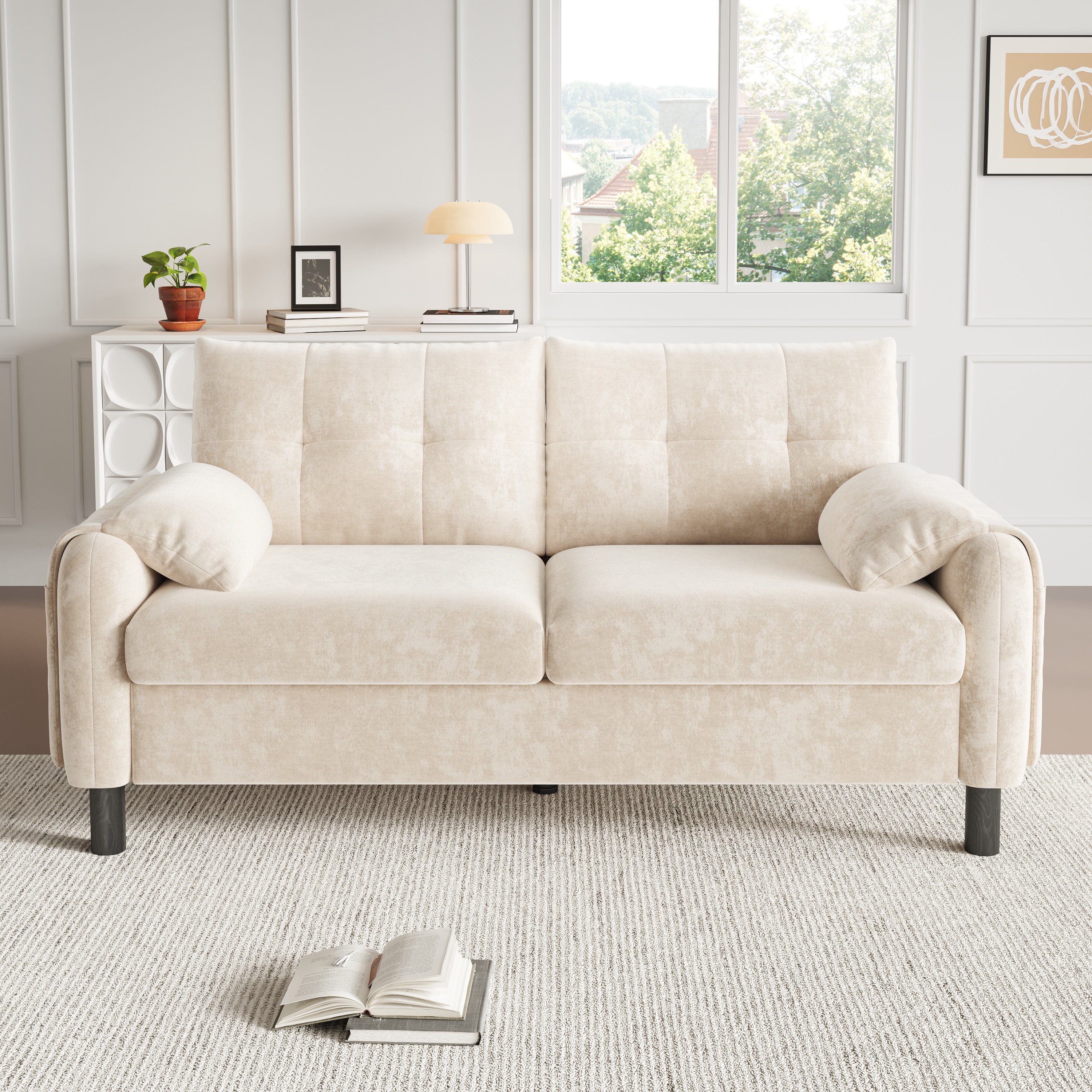 Modern 2 Seater Chenille Fabric Sofa With Soft Cushioned Seat, Pillow Style — image 3