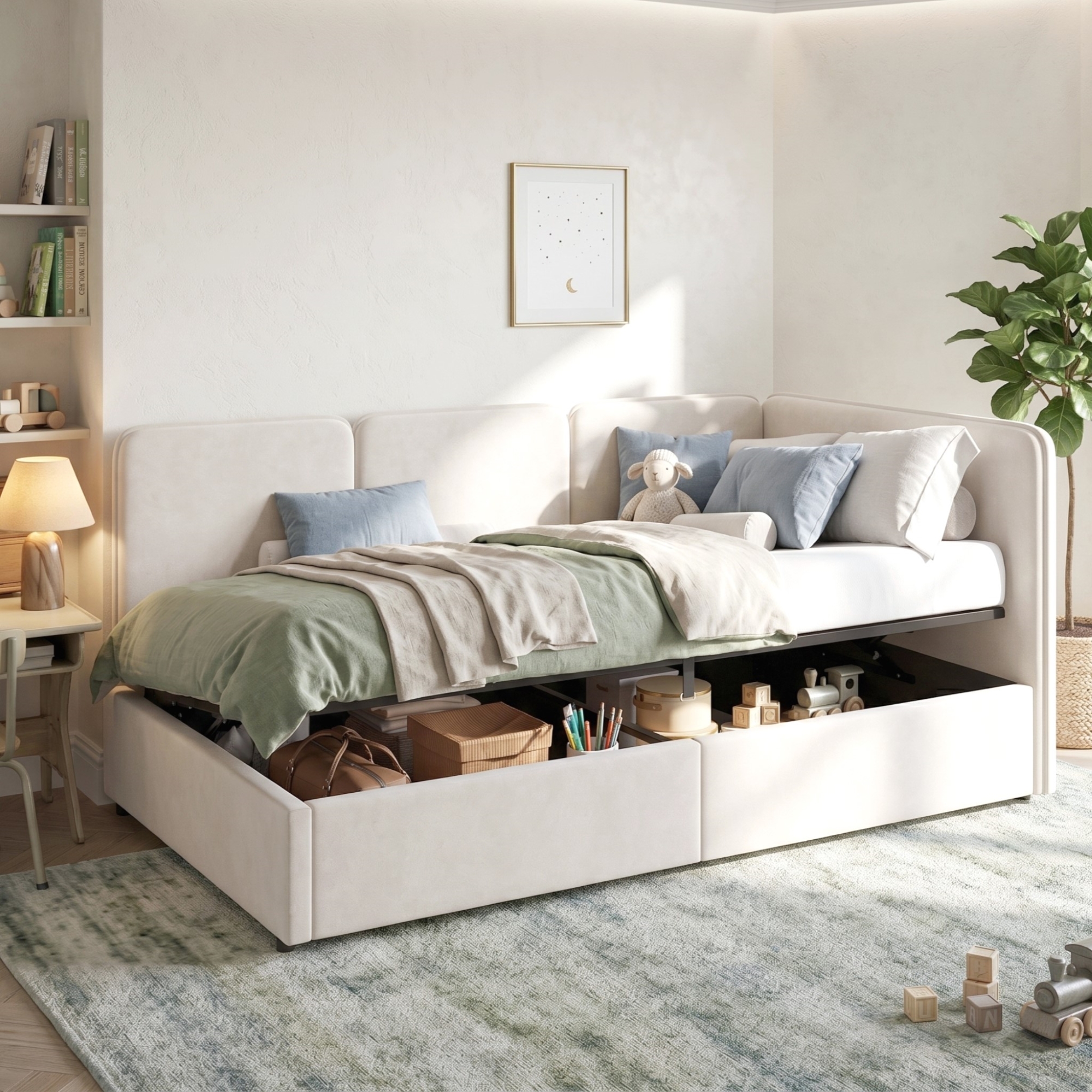 3FT Single Ottoman Daybed With Storage, 90 X 190 Cm Upholstered Velvet — image 4