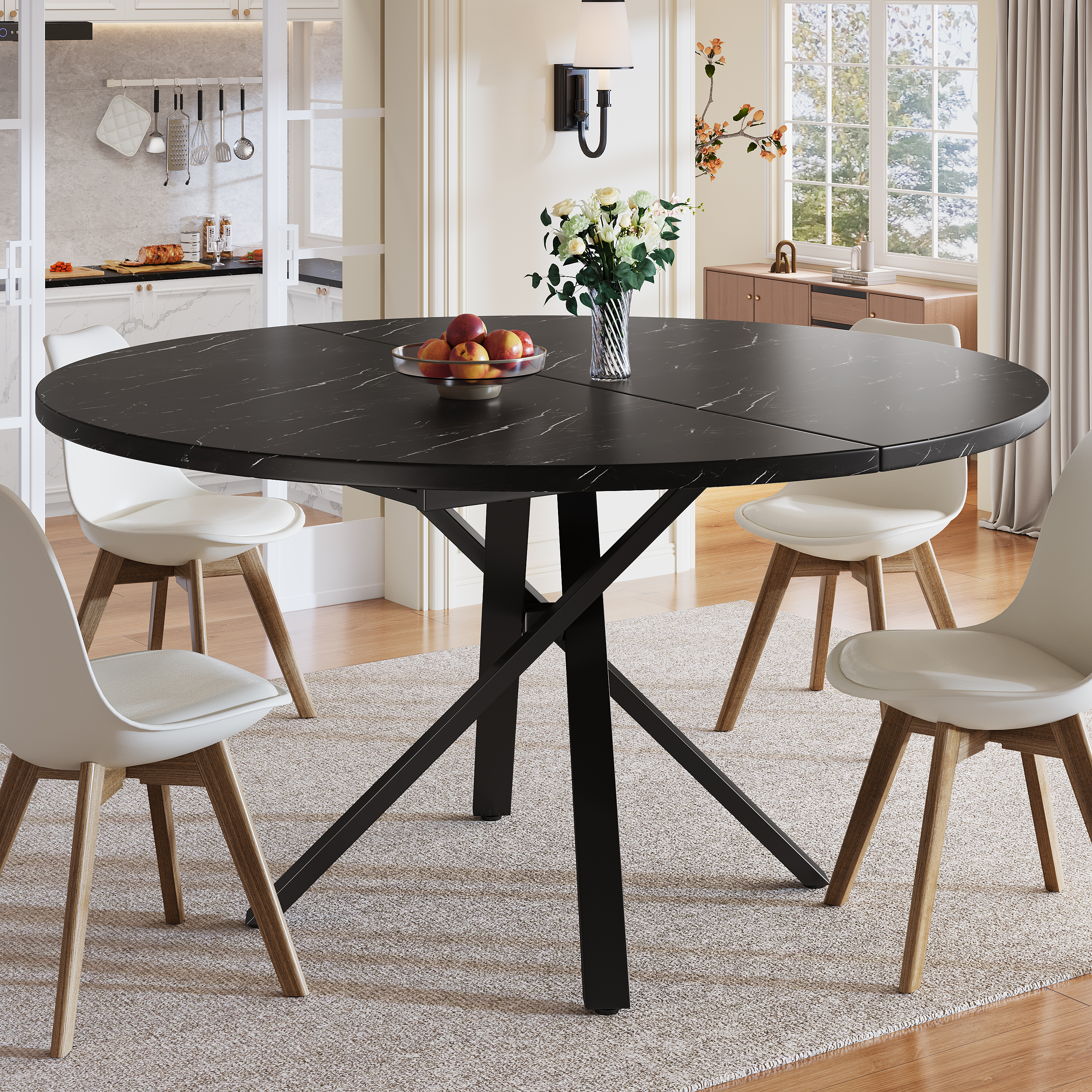 Round Extendable Table With Marble Look - 100 Cm To 140 Cm X 75.5 Cm High — image 4