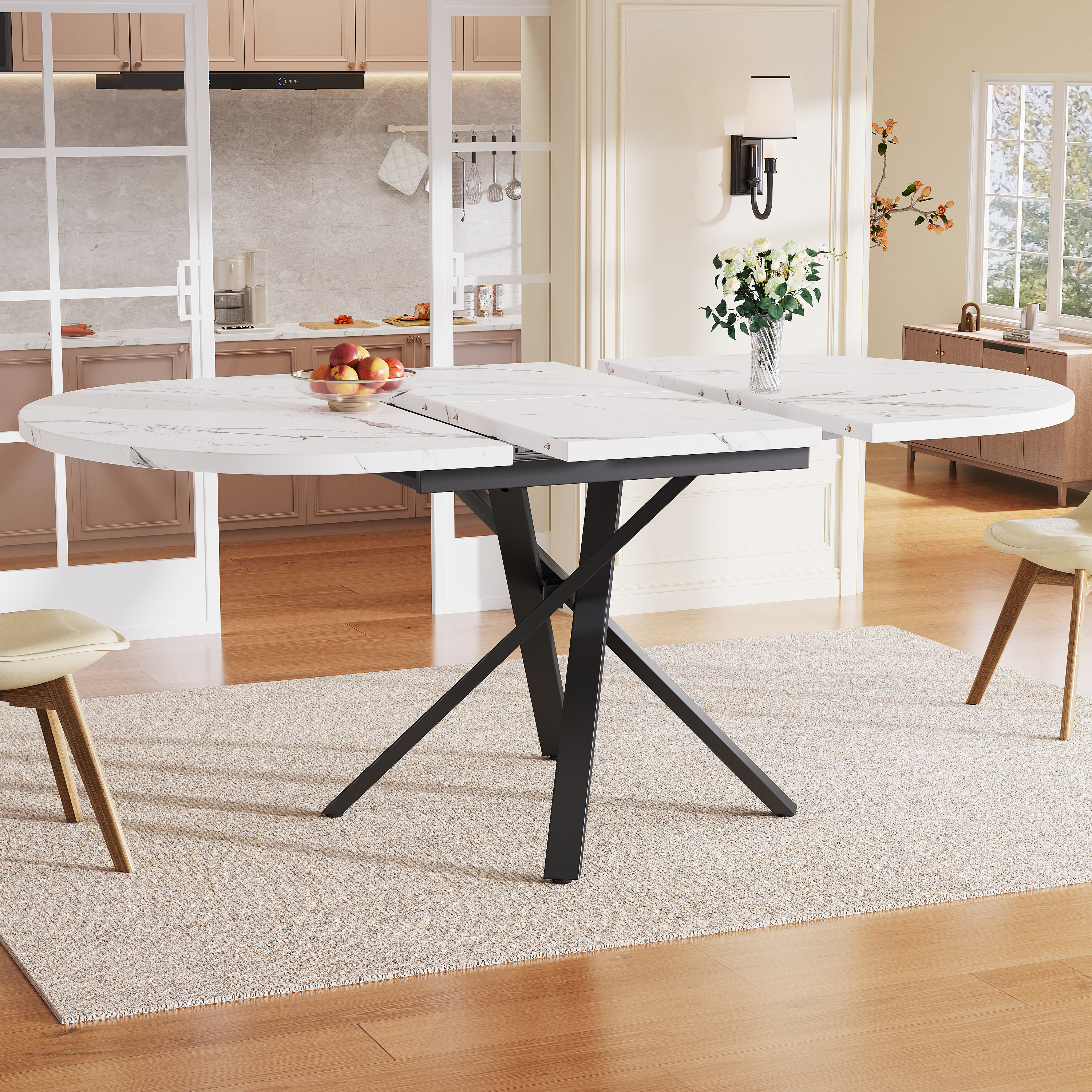 Extendable Dining Table 100-140cm, Round-oval Stable X-metal Frame, Adjustable — image 2