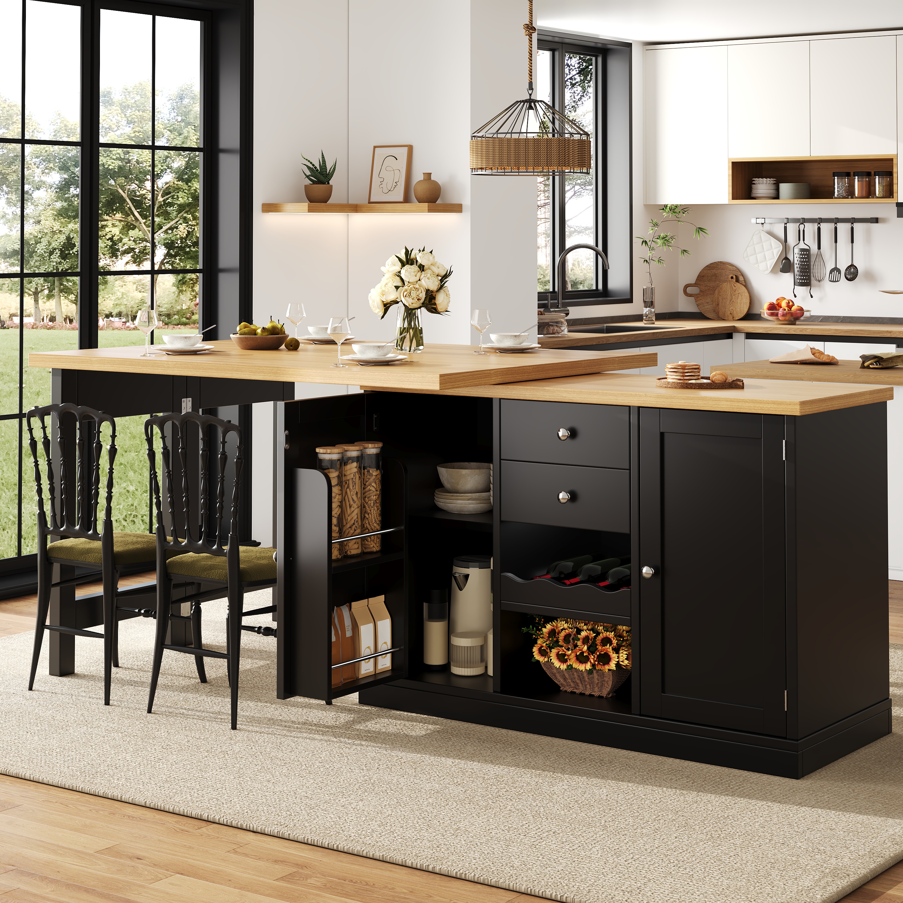 Extendable Sideboard & Dining Table Combo, 2 Drawers & Snack Rack, Space-Saving — image 5