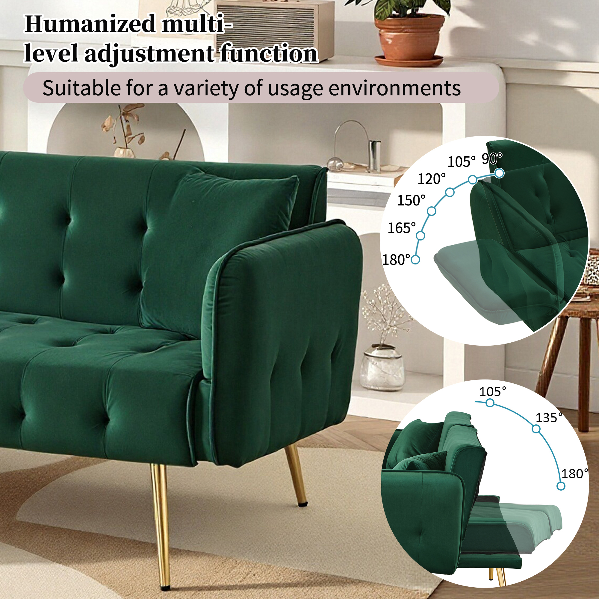 2-Seater Sofa Bed With Sleeping Function, Adjustable Backrest Multi-Position — image 5
