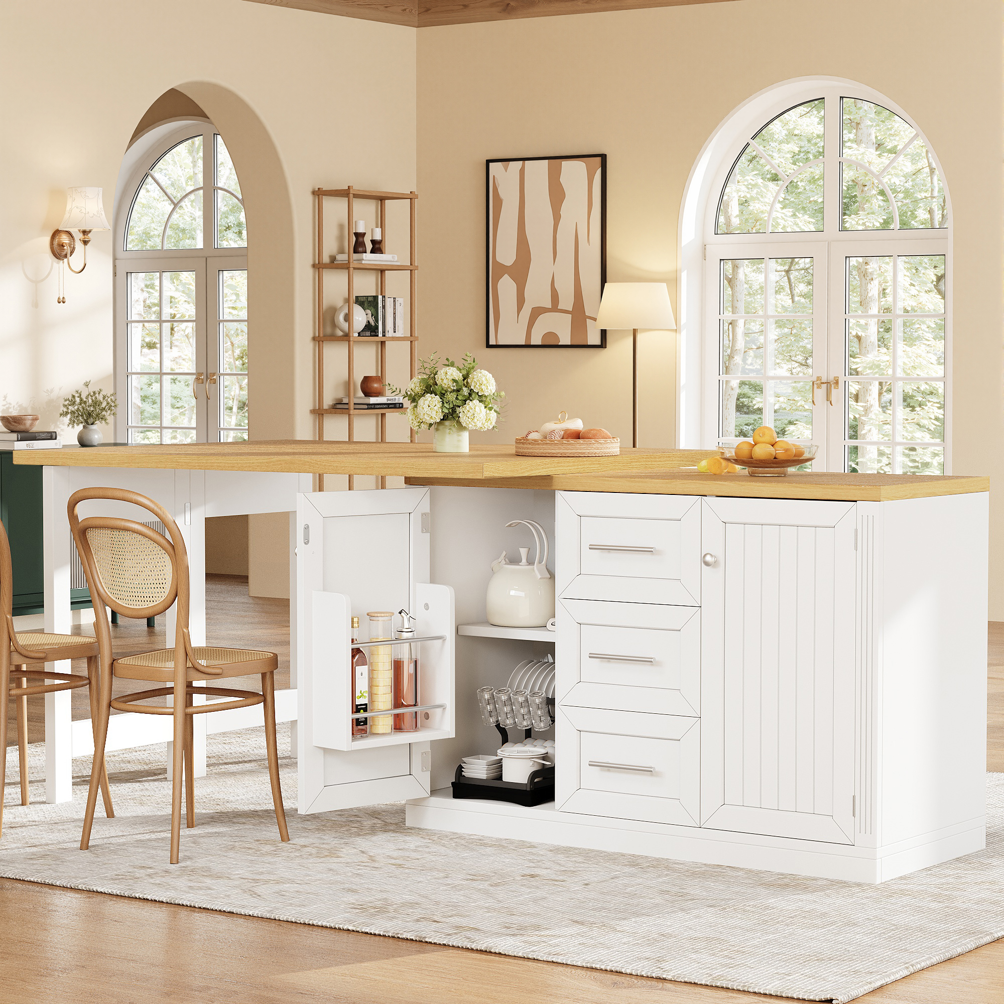 Extendable Sideboard & Table Combo, 120-180 Cm Adjustable Dining With Storage — image 2