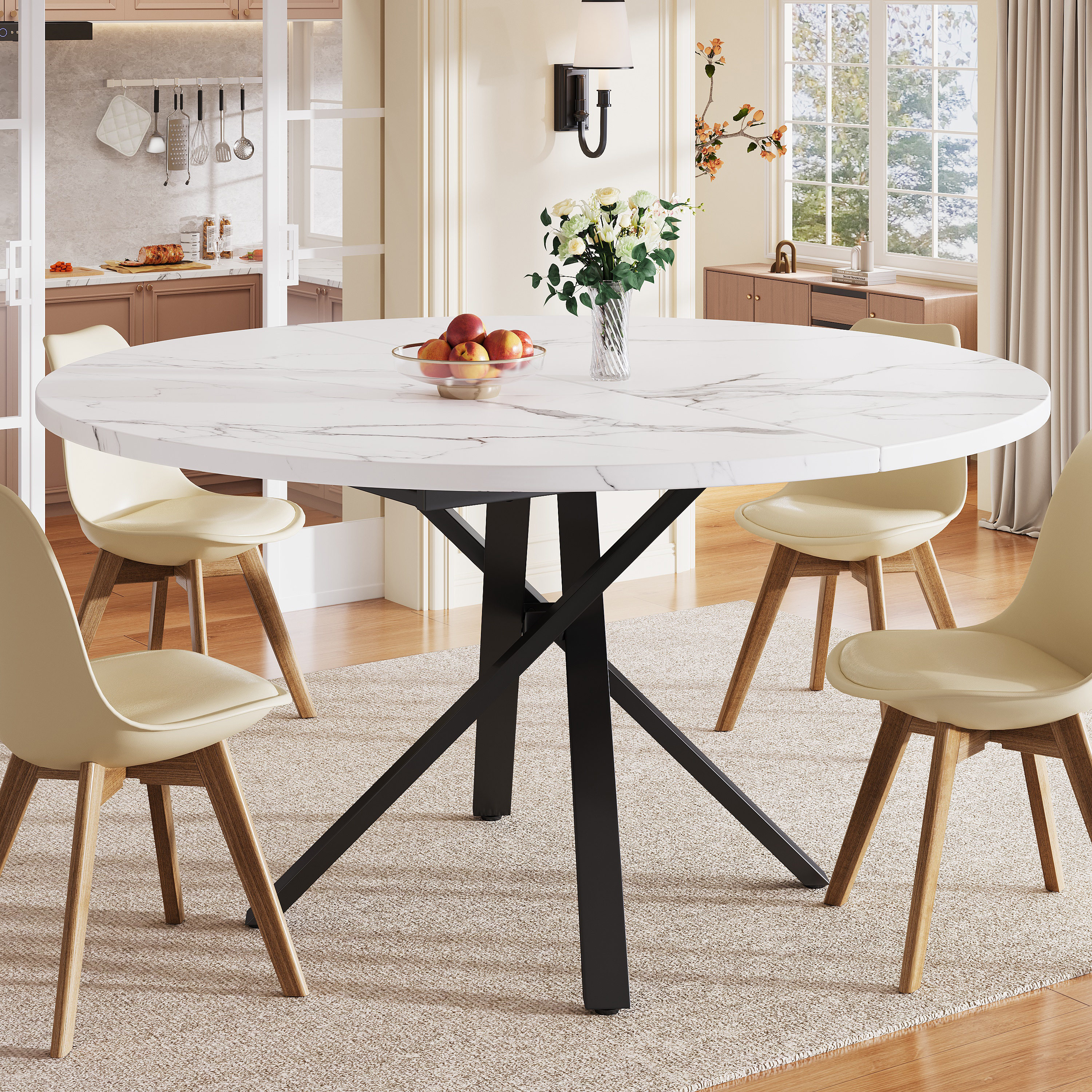 Extendable Dining Table 100-140cm, Round-oval Stable X-metal Frame, Adjustable — image 3