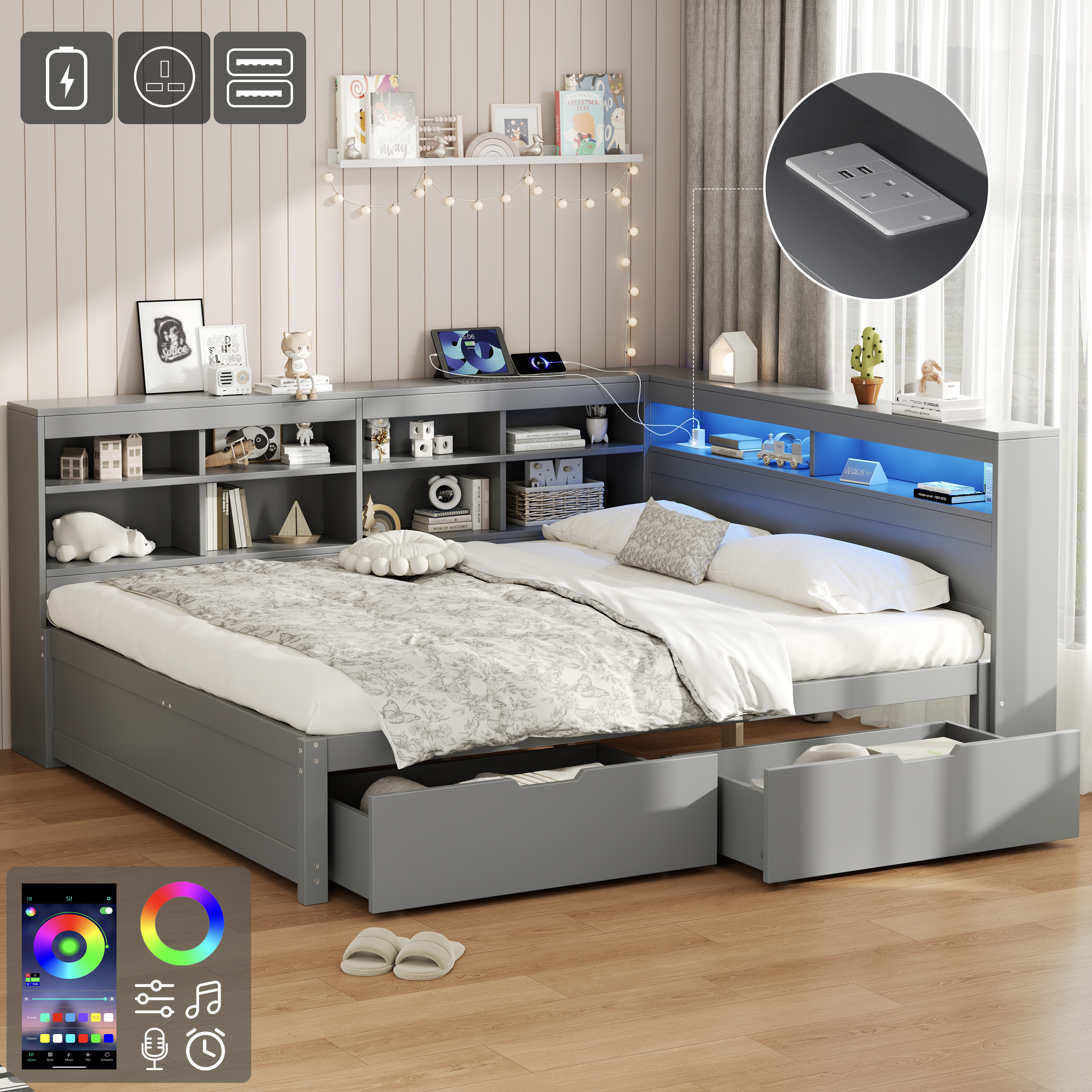 4ft6 Double Daybed With Two Storage Drawers And Beside St…