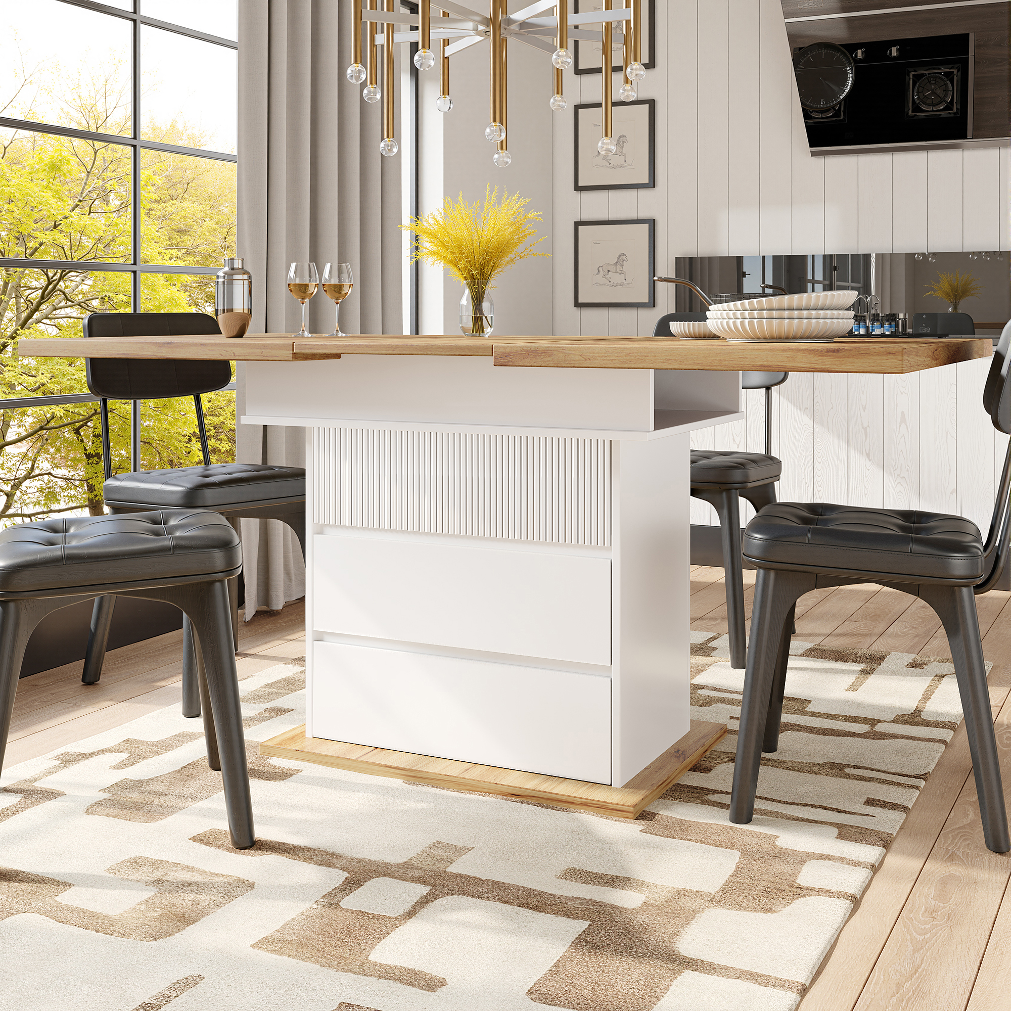 Telescopic Dining Table 110-140 X 80 Cm , Foldable Kitchen For 4-6 People — image 3