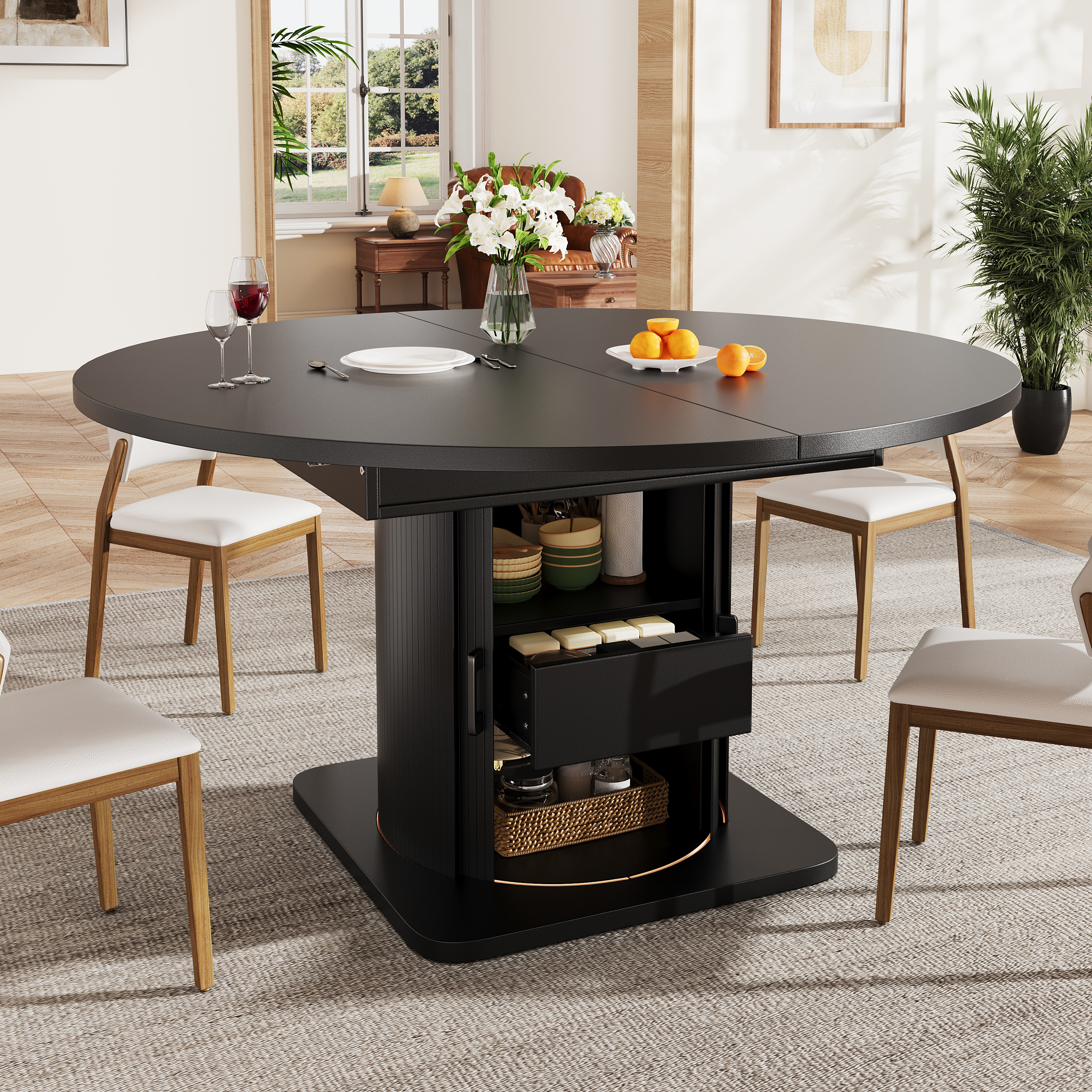 Extendable Dining Table, Room Kitchen Round Extends To Oval, 118-158 Cm, Seats — image 4