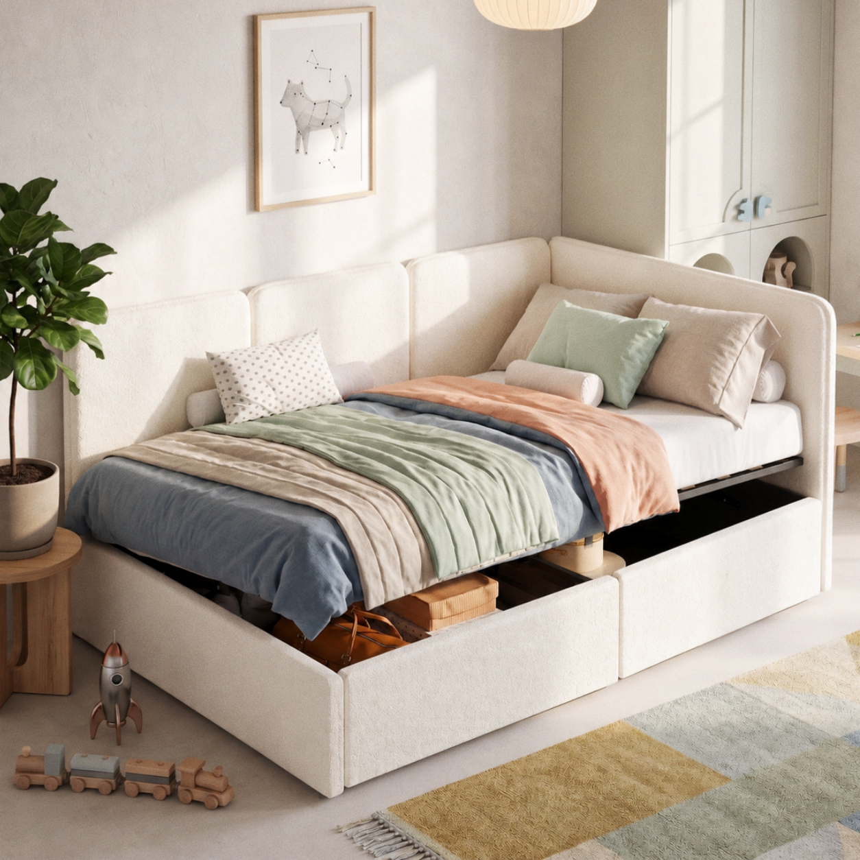 3FT Single Ottoman Daybed With Storage, 90 X 190 Cm Upholstered Reversible Left — image 3