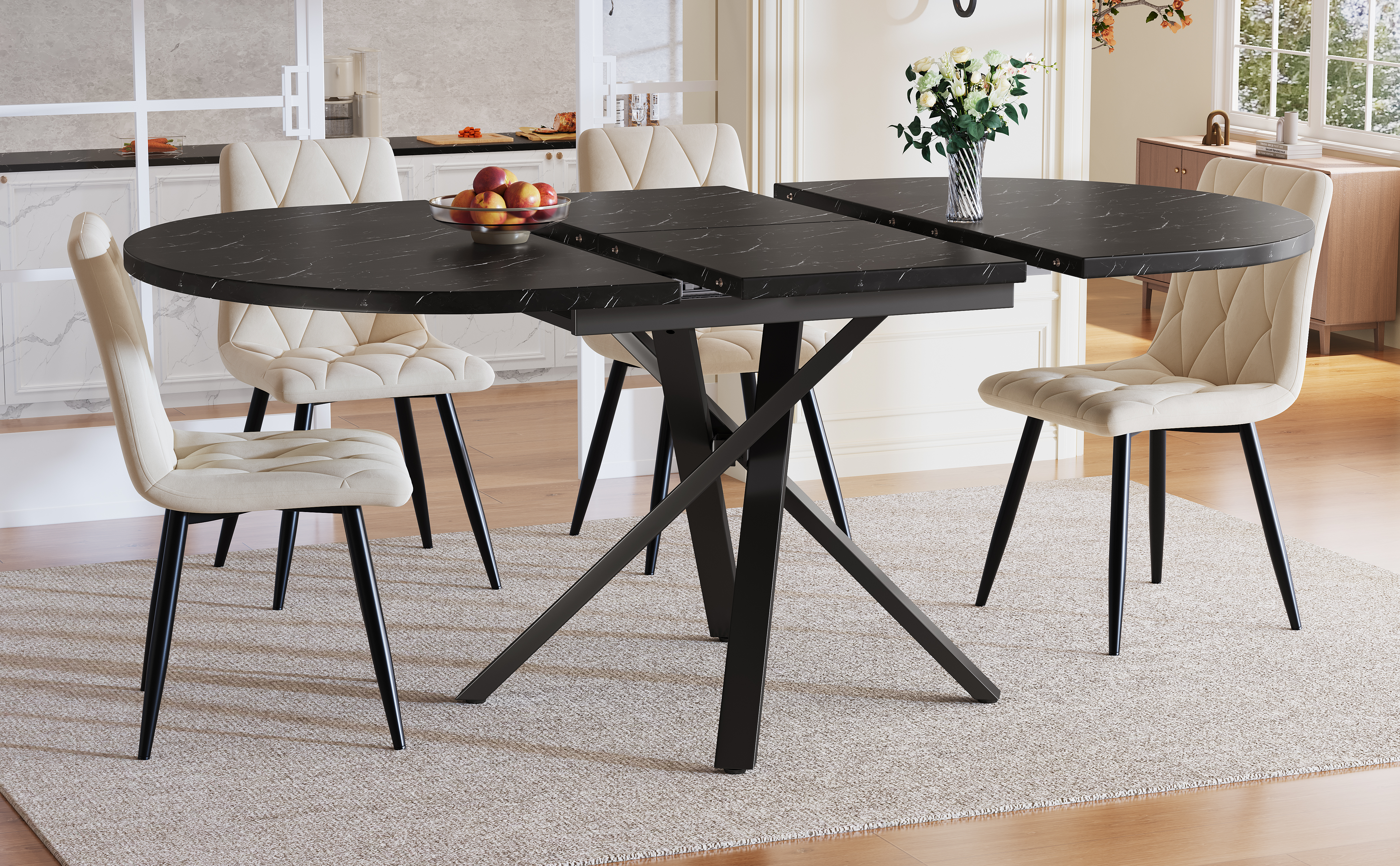 Round Extendable Table With Marble Look - 100 Cm To 140 Cm X 75.5 Cm High — image 2