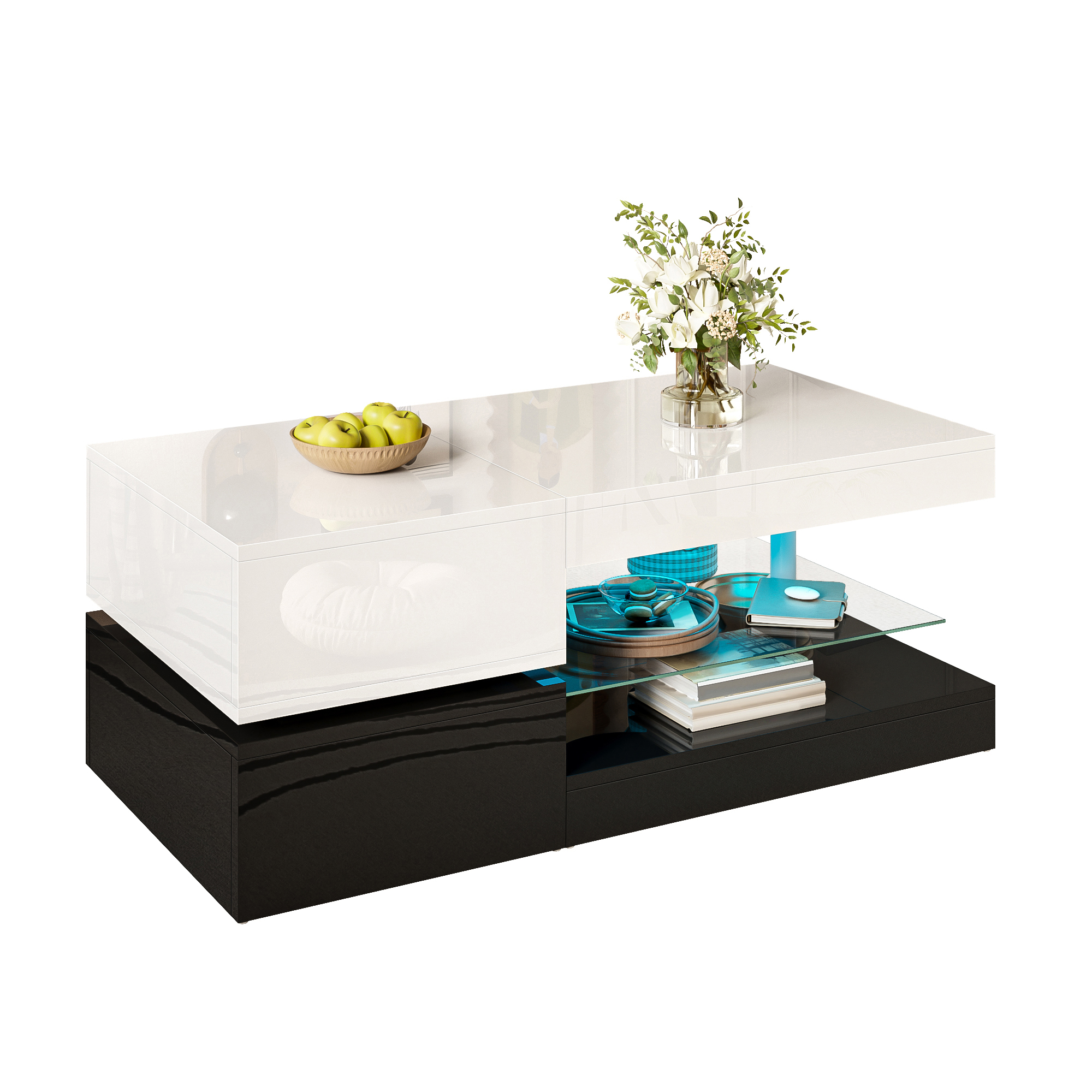 Table basse moderne avec éclairage ambiant LED, APPLICATION et Bluetooth