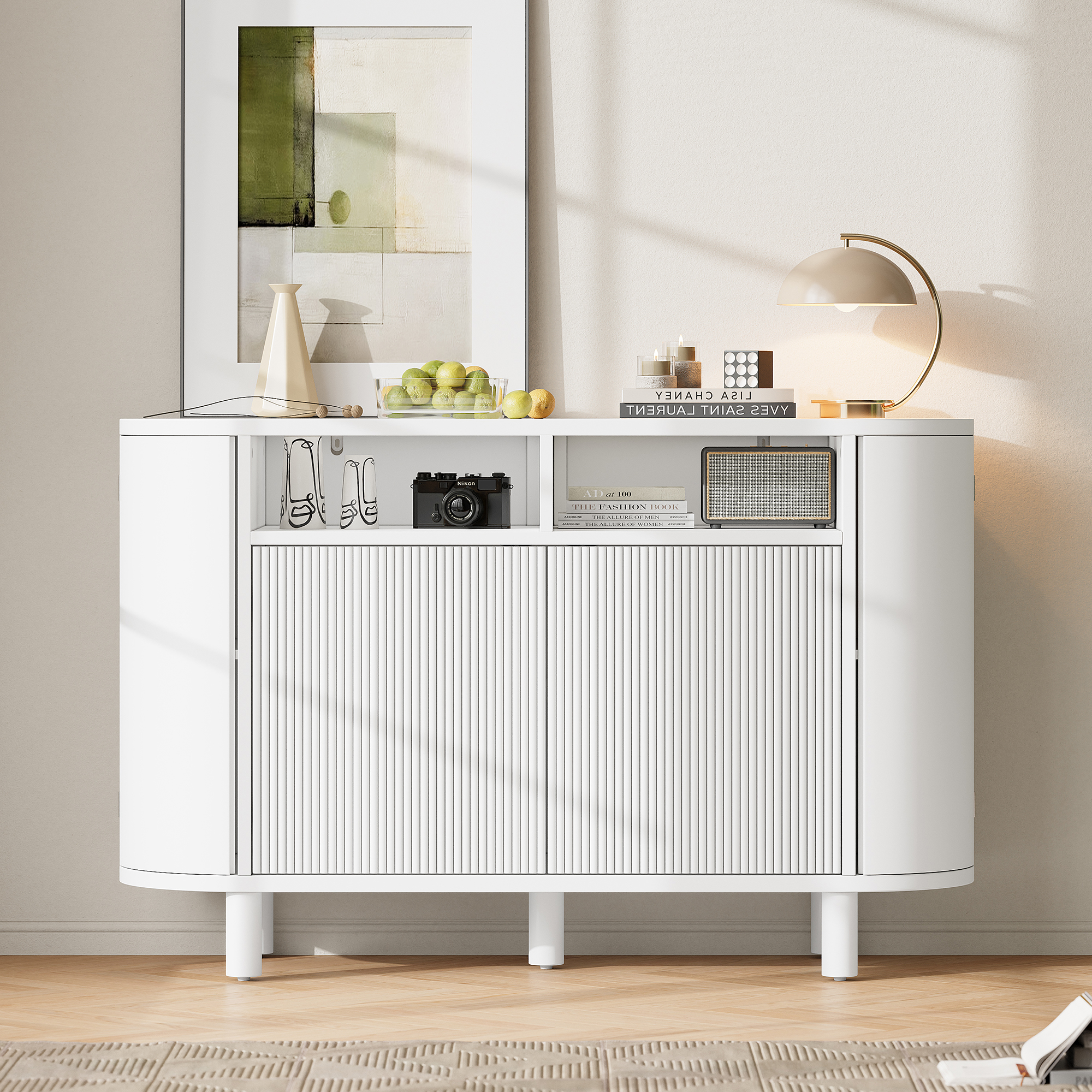 Modern Sideborad With Multifunctional Storage Space For The Hallway, Sideborad With Refrigerator-like Doors And Adjustable Foot Pads, Ideal For Hallway, Hallway Or Living Room  White