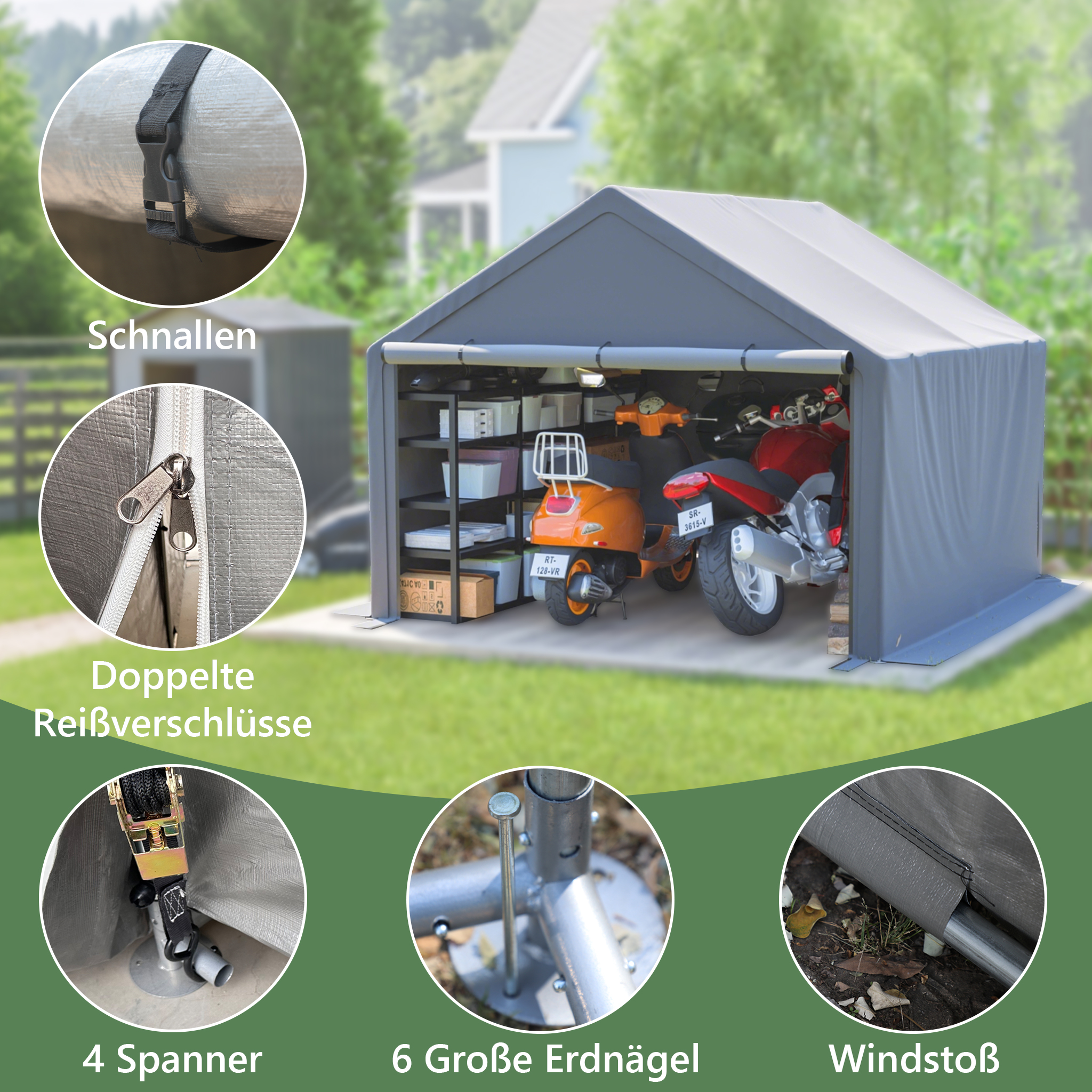 Complete Solution For Outdoor Storage Dark Grey Bicycle Shed Tent With Tool And Garden Tool Storage 305x296x233cm 5
