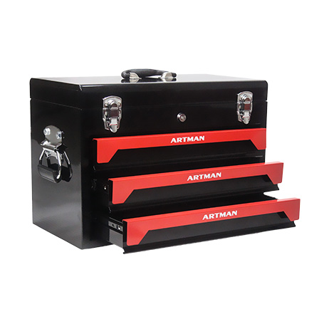 20in Portable Three-Tier Steel Tool Tools With Metal Locks Instead Of Tools.-Black & Red BLACK&RED 4