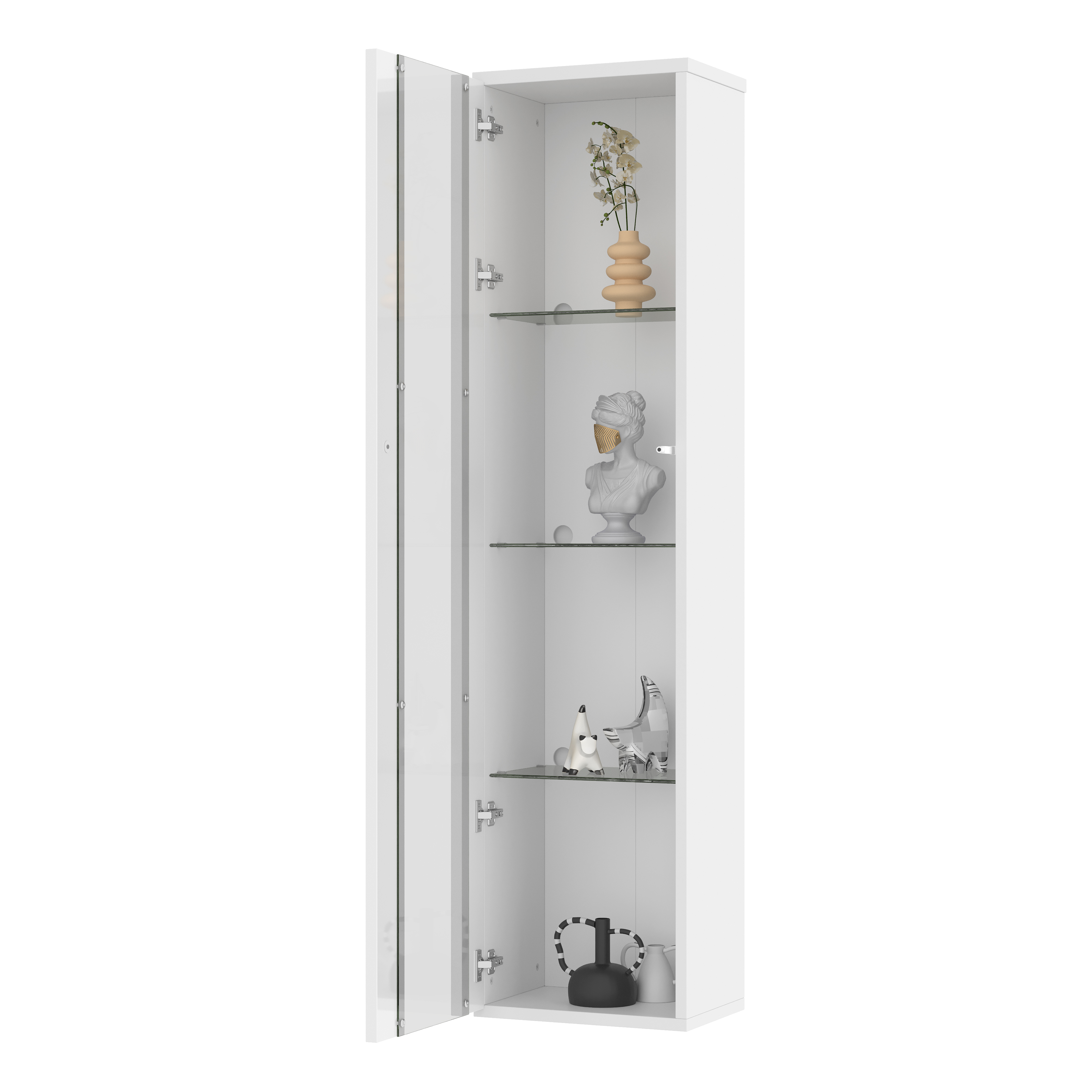40 X 29 X 170 Cm, Multifunctional Display Case, Glass Partition, LED Color Changing Light, App Setting, Acrylic Plate, Simple Design, White 5