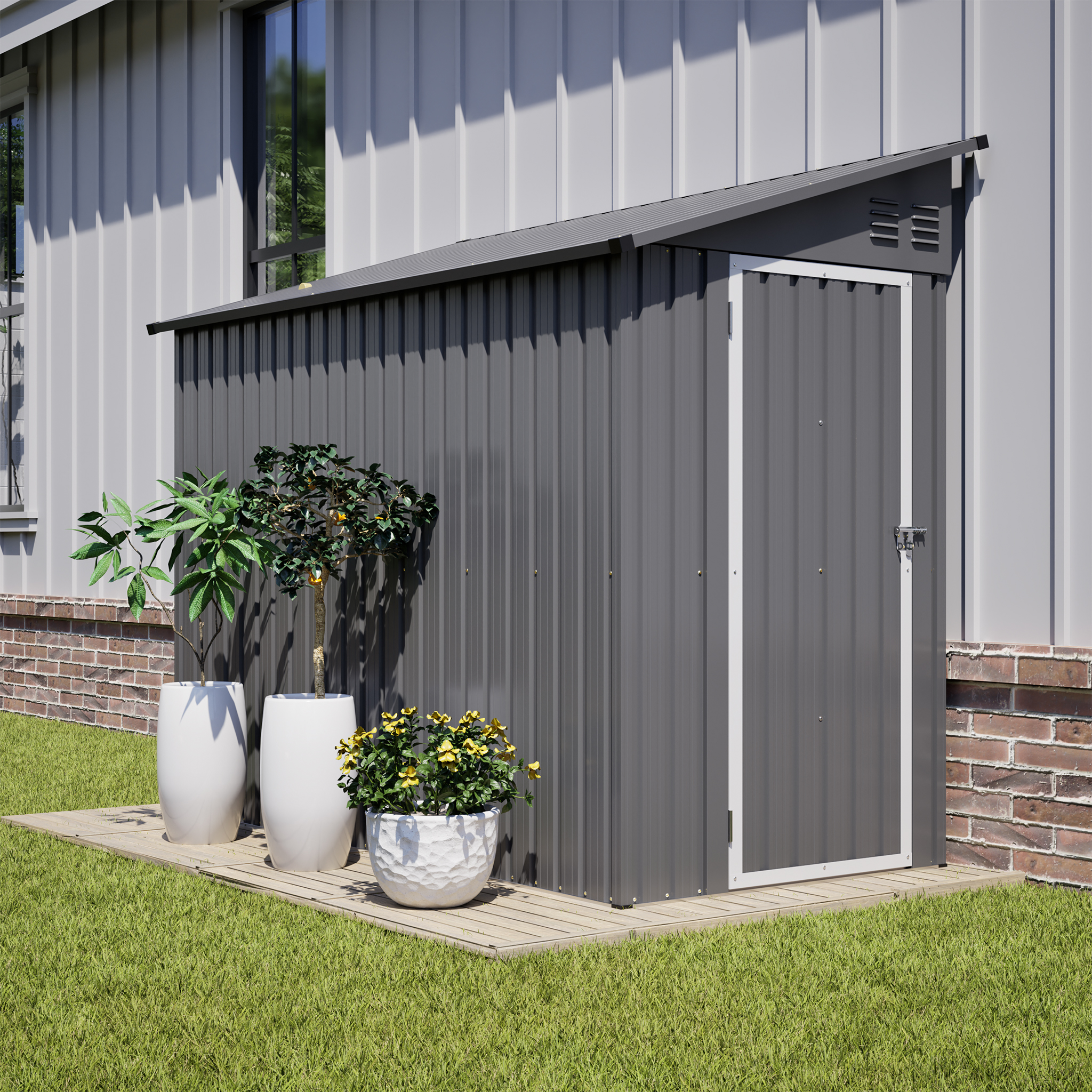 4'x8' Metal Garden Shed, Extension Shed With Lockable Door & 2 Vents, Tool Storage For Backyard & Patio, Gray 3