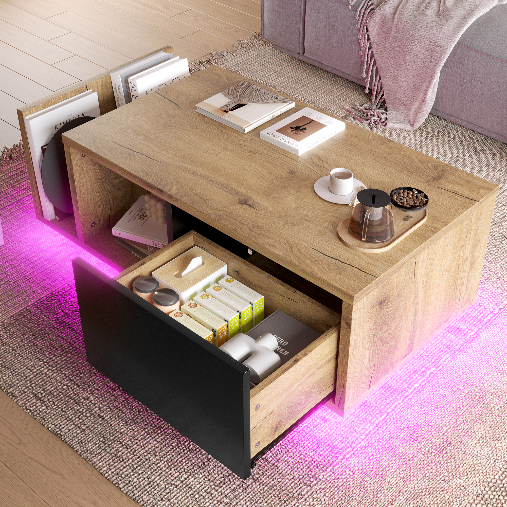 Multifunctional Retro Sideboard As A Room Divider With Integrated LED Lighting - Timeless Wood-metal Design With Clever Storage Space For Individually Dimmable Feel-good Ambience