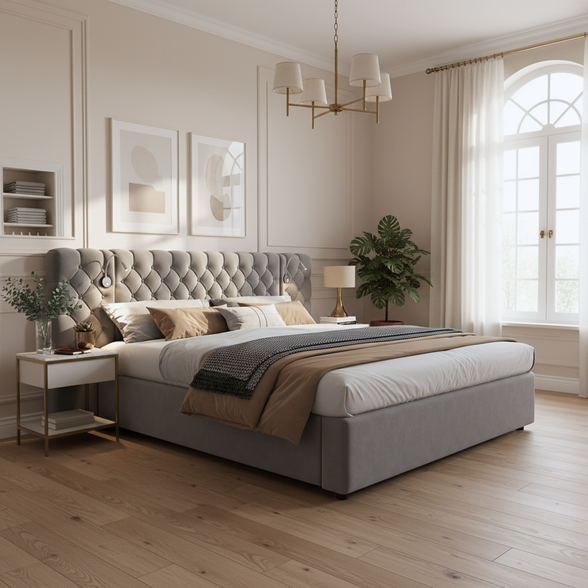 Upholstered Bed 180 X 200 Cm, Hydraulic Bed,storage Bed,double Bed,LED Lighting,soft Wide Headboard,with Lampwith Lighting And Storage Space, Wooden Slatted Base, Easy Assembly,velvet, Grey