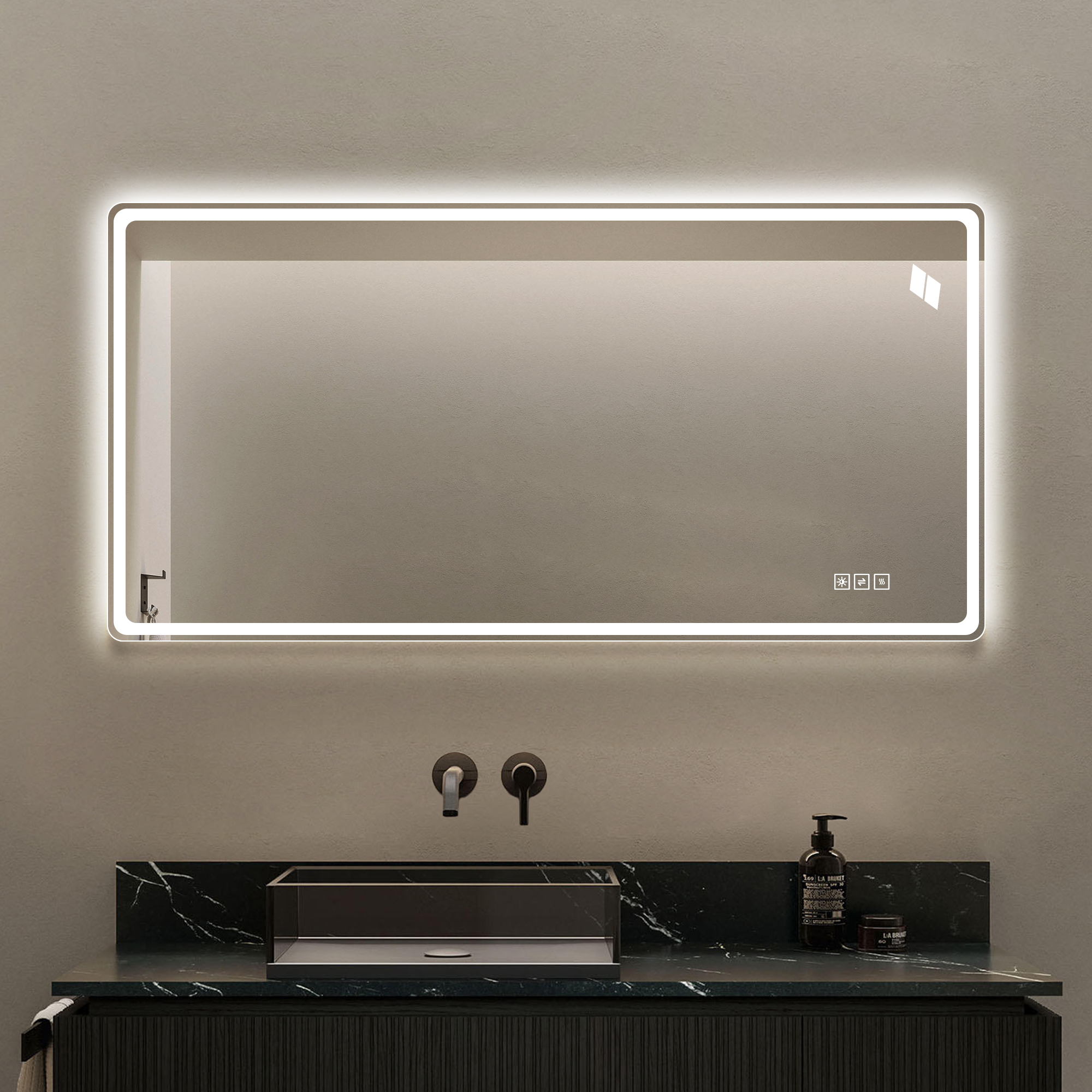 LED Bathroom Mirror 60x120 Cm Frameless Lighted Mirror, Front & Backlit Wall Mirror With Dimmable Touch Control, 3 Color Temperatures  3000K-6000K , A