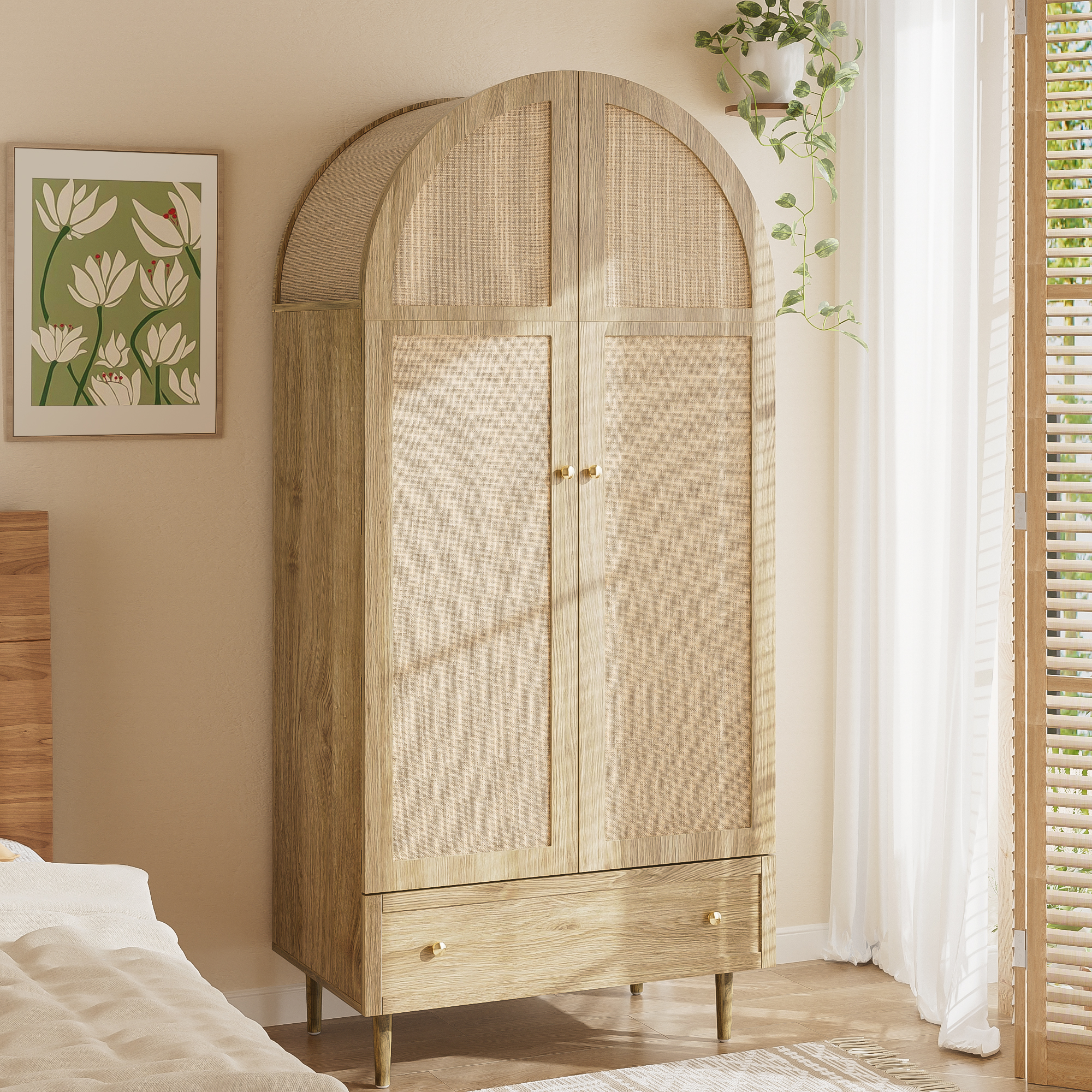 Wardrobe With Drawers, Wooden Doors With Linen Fabric Cover, Large Storage Space, Wardrobe For Bedroom, Modern Storage Solution