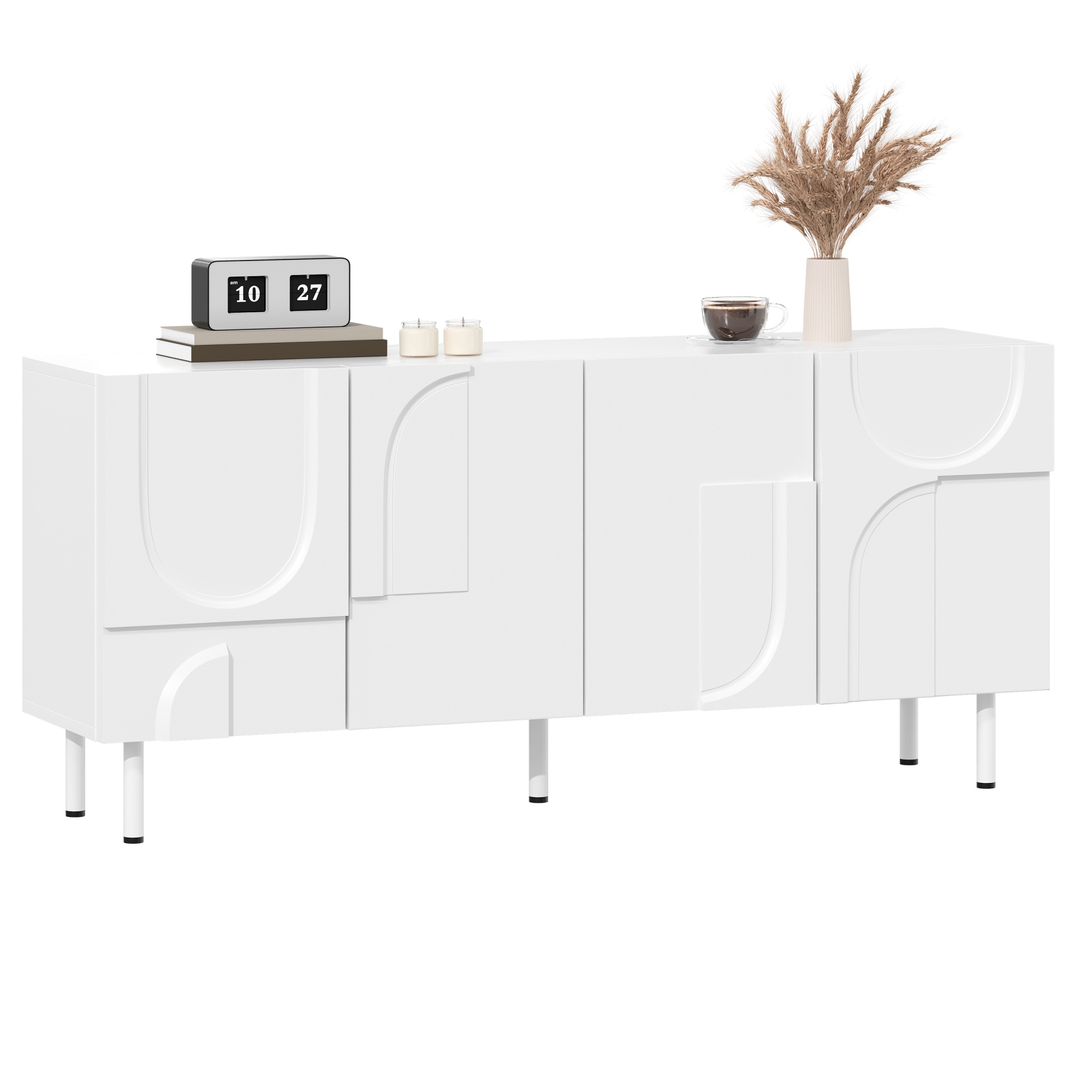 Geometric Designer Dining Room Sideboard  Modern, Functional Piece Of Furniture With Irregular Curves, Multi-storage And Stylish White  Perfect For Minimalism & Modern Decor