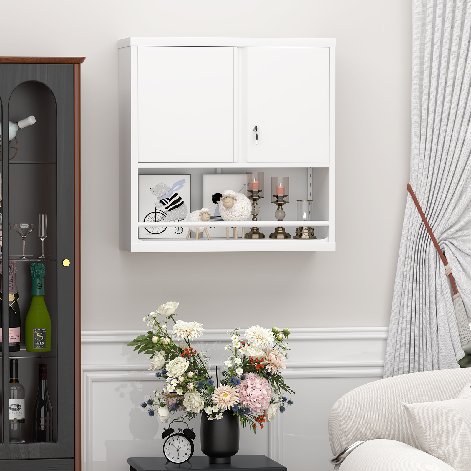 Tall 2-Door Metal Storage Cabinet With Adjustable Shelves, Steel Kitchen Pantry Cabinet For Kitchen, Living Room, Dining Room & Office
