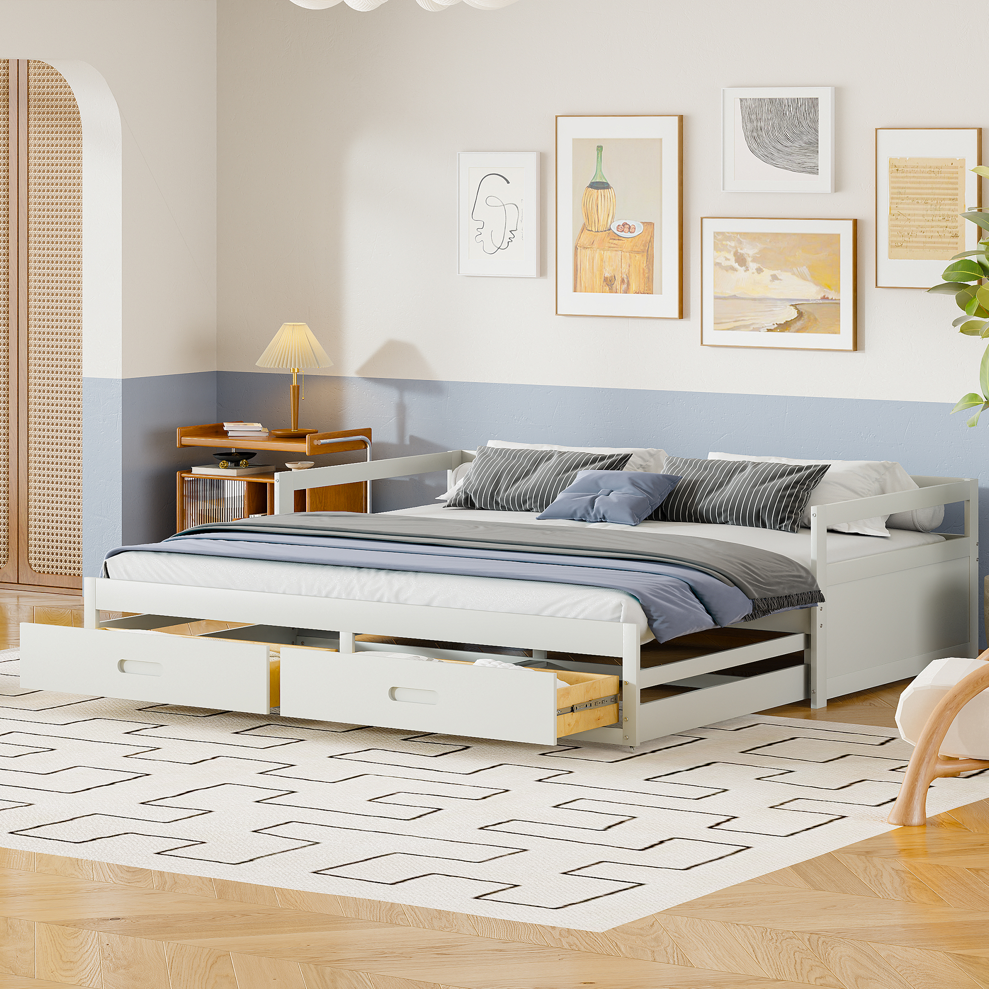 Pull-out Sofa Bed 90 180x200 Cm With Drawers And Slatted Bases, Pine Bed With Storage, White  Old SKU LD000033AAK