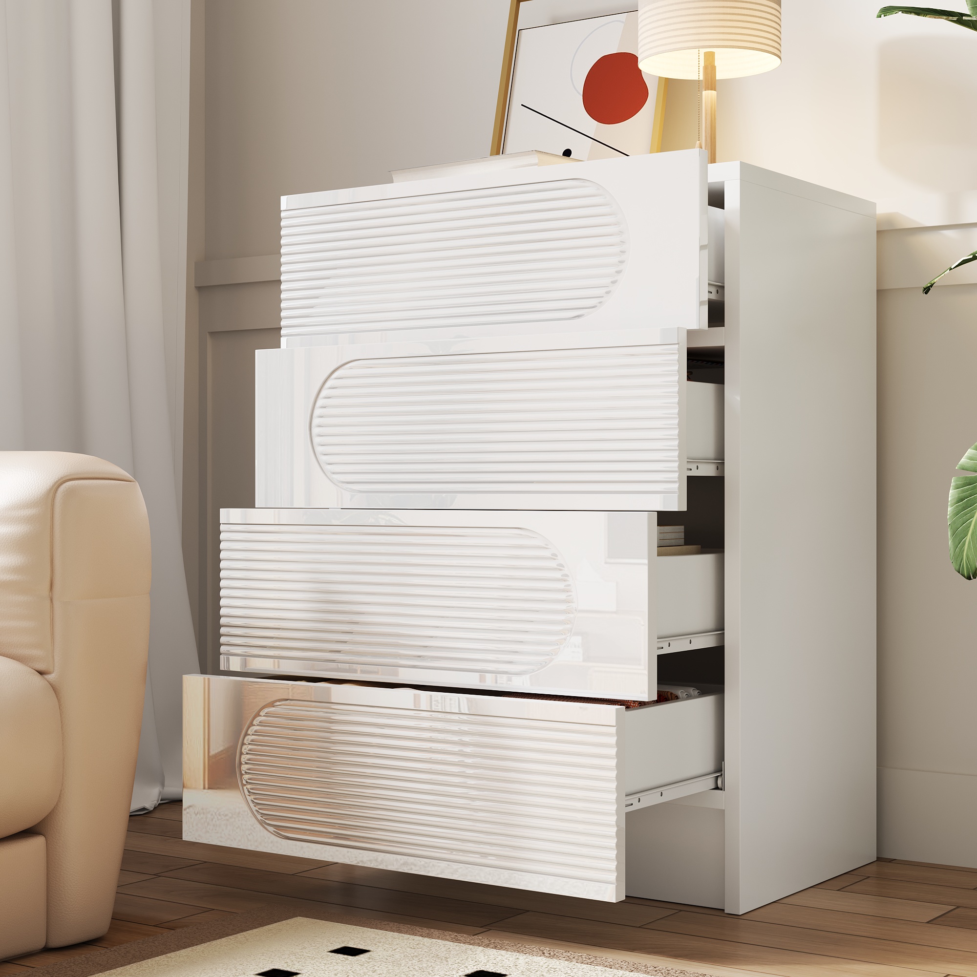 Modern 4-Drawer Storage Cabinet For Office, Bedroom & Living Room  Practical Storage Space, Smooth-running Full Pull-outs, Versatile Organizer For Documents, Clothing & Accessories
