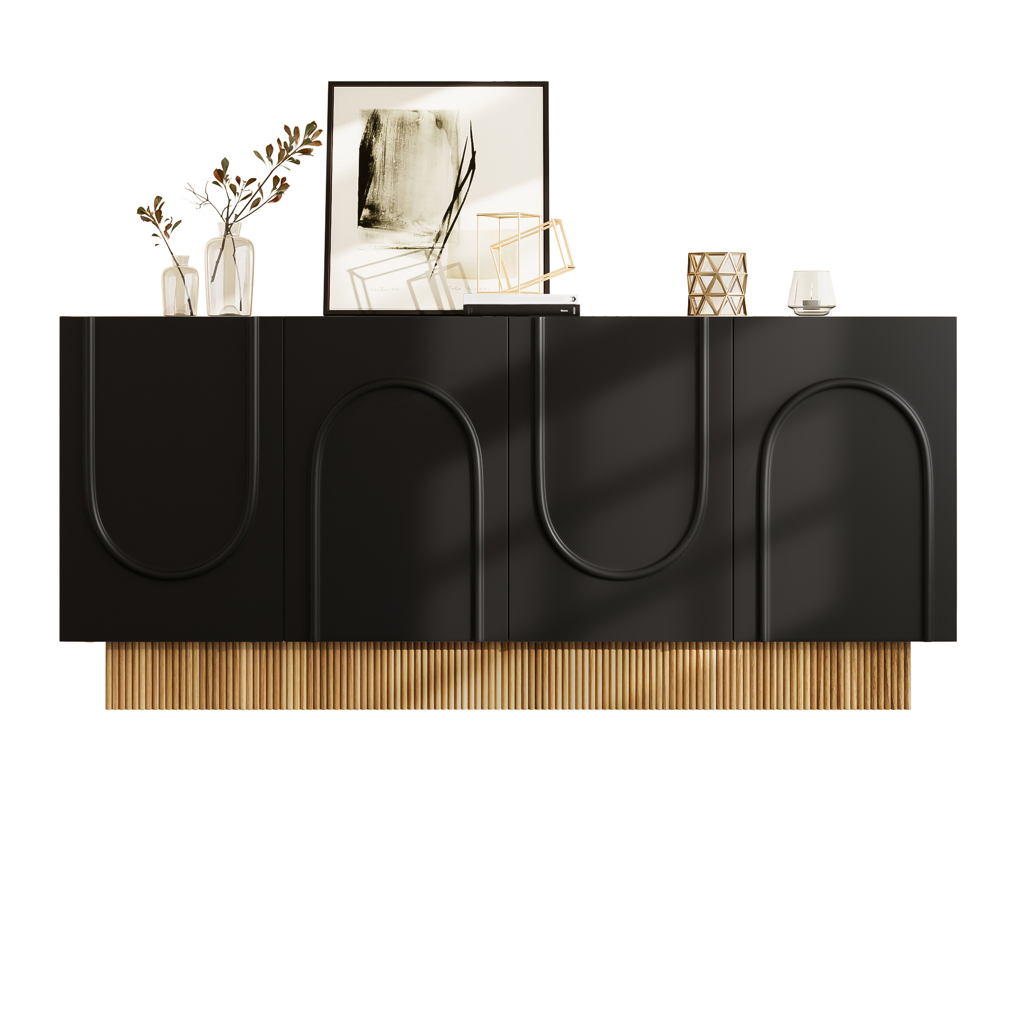 Modern Sideboard Cabinet With 4 Doors, Large Storage Space And Clear U-shape Structure  Stylish Storage For Living Room & Dining Area, Practical Multi-compartments For Organized Order, 160X75X38 C