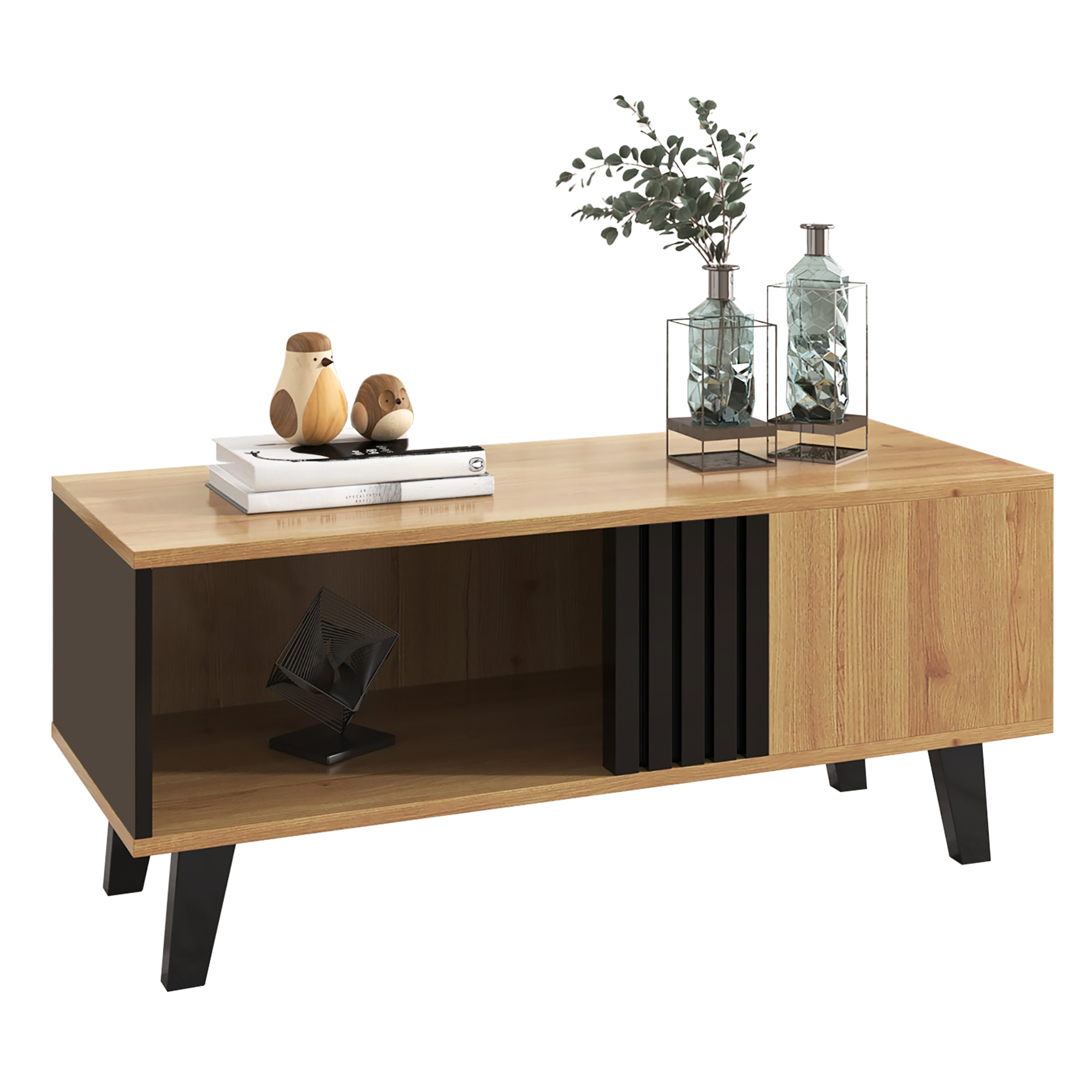 100 X 60 X 45 Cm Coffee Table In Colored Wood And Black Design, Living Room Table With Drawer Side Table, Versatile Storage And Unique Appearance.  OLD SKU WF313223SAA
