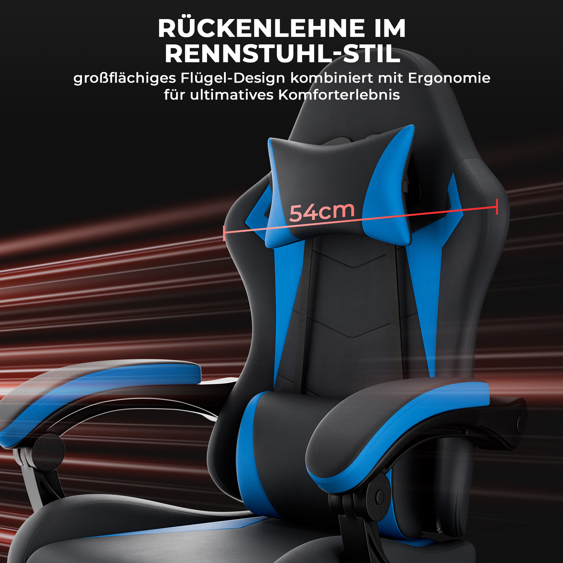 Gaming Chair Ergonomic Gaming Chair With Lumbar Cushion And Headrest, Gamer Chair Height Adjustable, Pc Chair For Adults Girl Boy,Black Blue 5