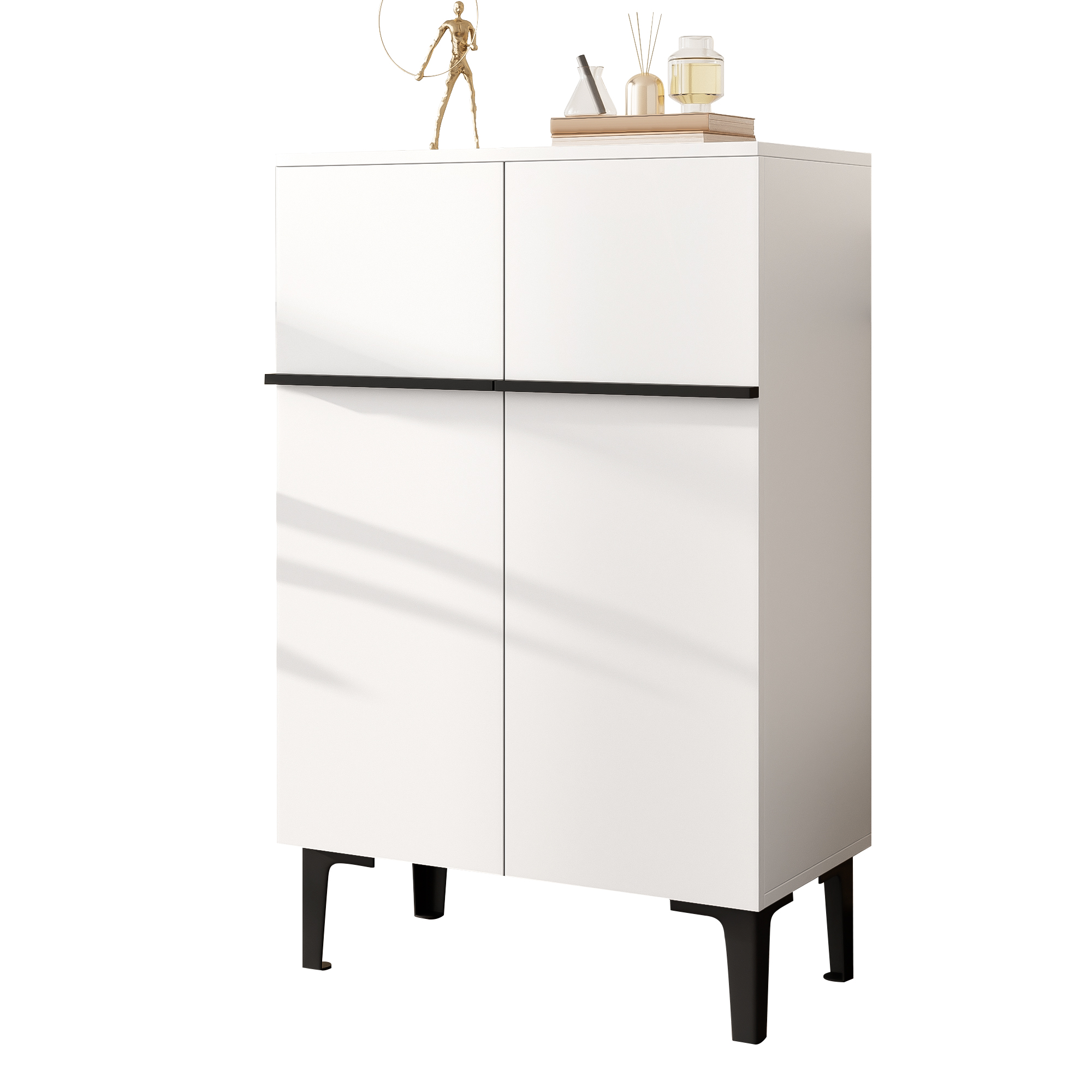 Modern Shoe Cabinet With Double Doors, Large Storage Space And Adjustable Shelves   Practical Storage Cabinet For The Entrance Area, Space-saving Design 95X60X34.5 Cm