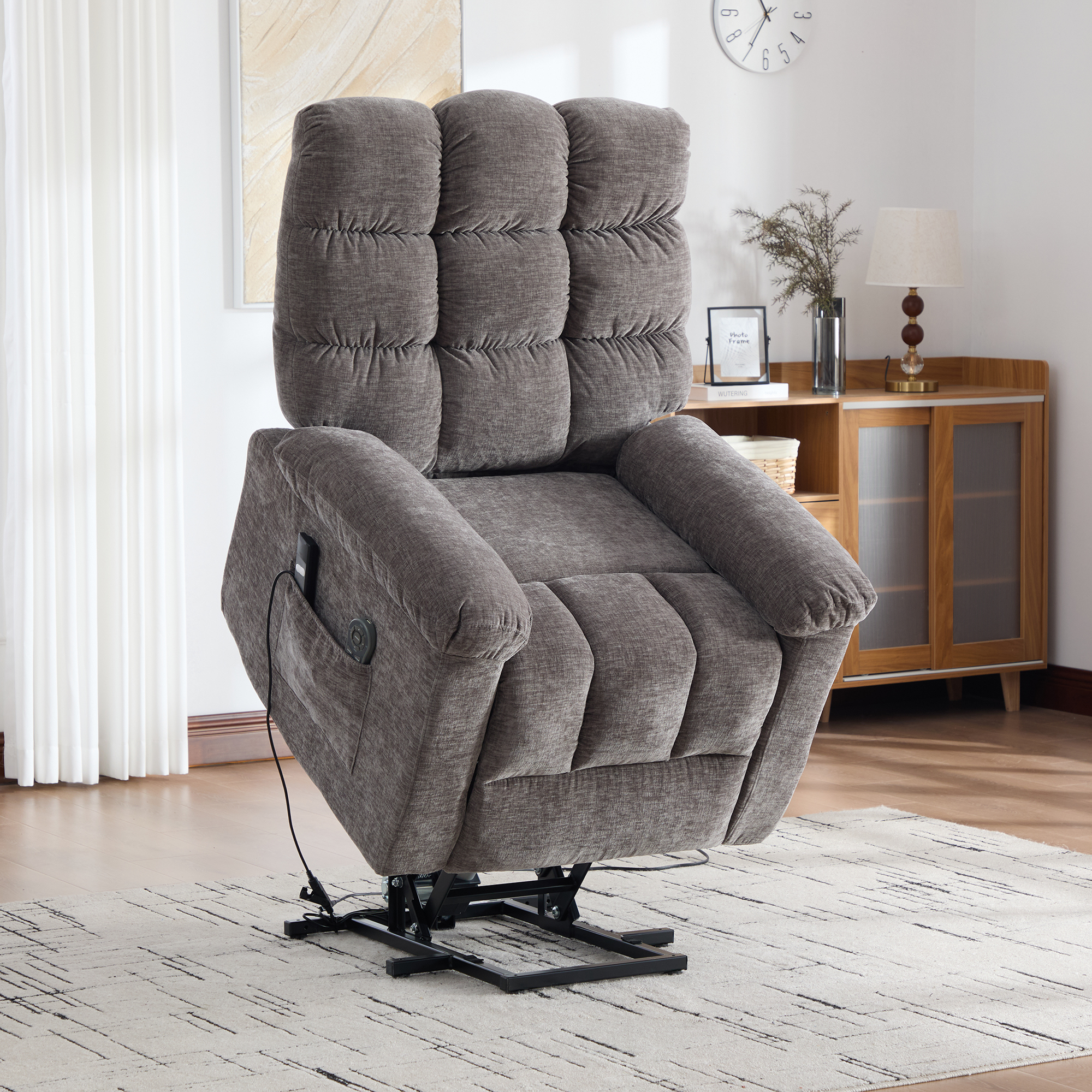 Multifunctional Electric Recliner With Stand-up Aid, Massage And Heat Function, Electrically Adjustable Backrest And Footrest, And Side Storage Pockets.