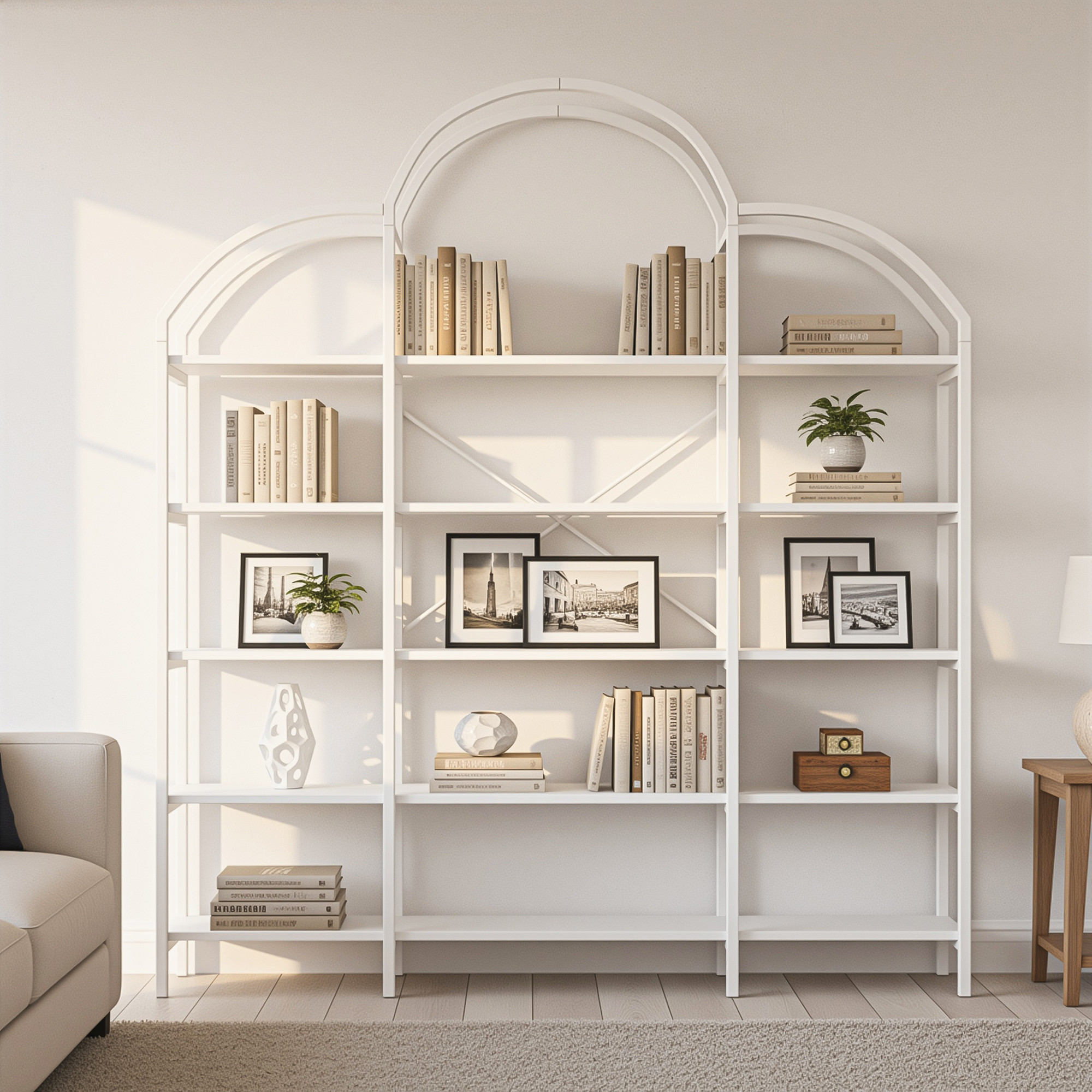170 X 26 X 190 Cm Simple Style Shelf, Tubular Steel MDF Material, Five Layers Of Storage Space, Unique Cloud Shape, Easy To Assemble And Clean, White