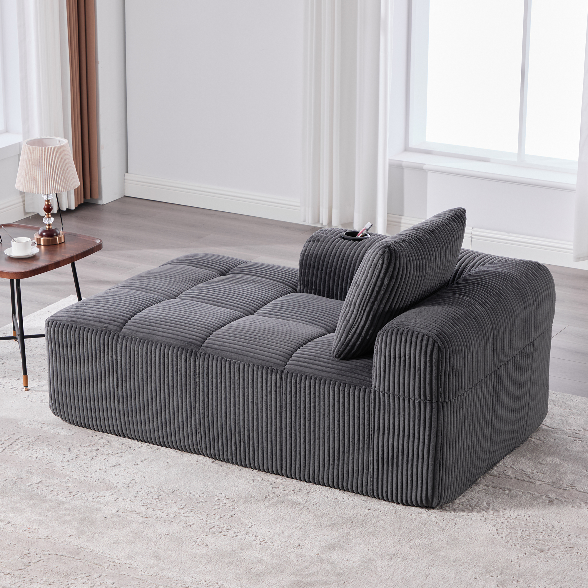 Cozy Corduroy Recliner, Sofa - Without Assembly, Soft Sofa With Back Cushions, Side Storage Pocket For Remote Control And Mobile Phone, Integrated Cup Holder - Neat And Aesthetic.