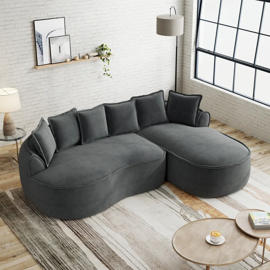 Modulares L-Sofa aus Chenille mit tiefem Sitz