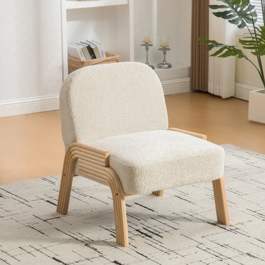 Scandinavian Fabric Lounge Chair Soft Chenille Fabric And Sturdy Woode