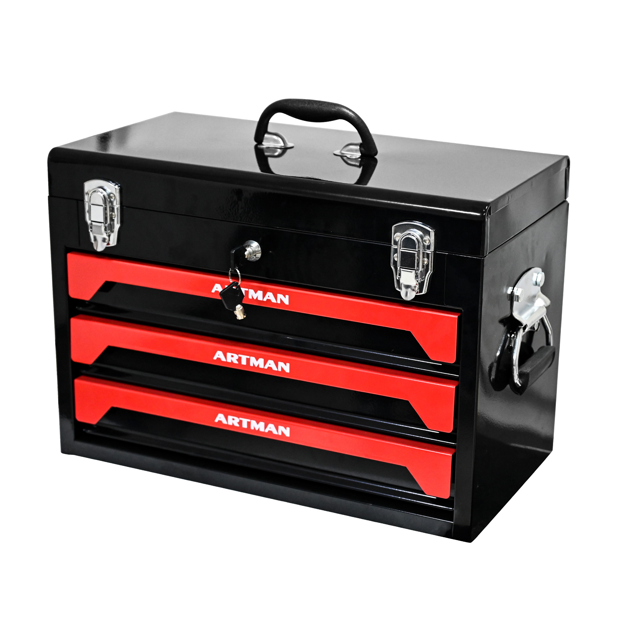 20in Portable Three-Tier Steel Tool Tools With Metal Locks Instead Of Tools.-Black & Red BLACK&RED 5