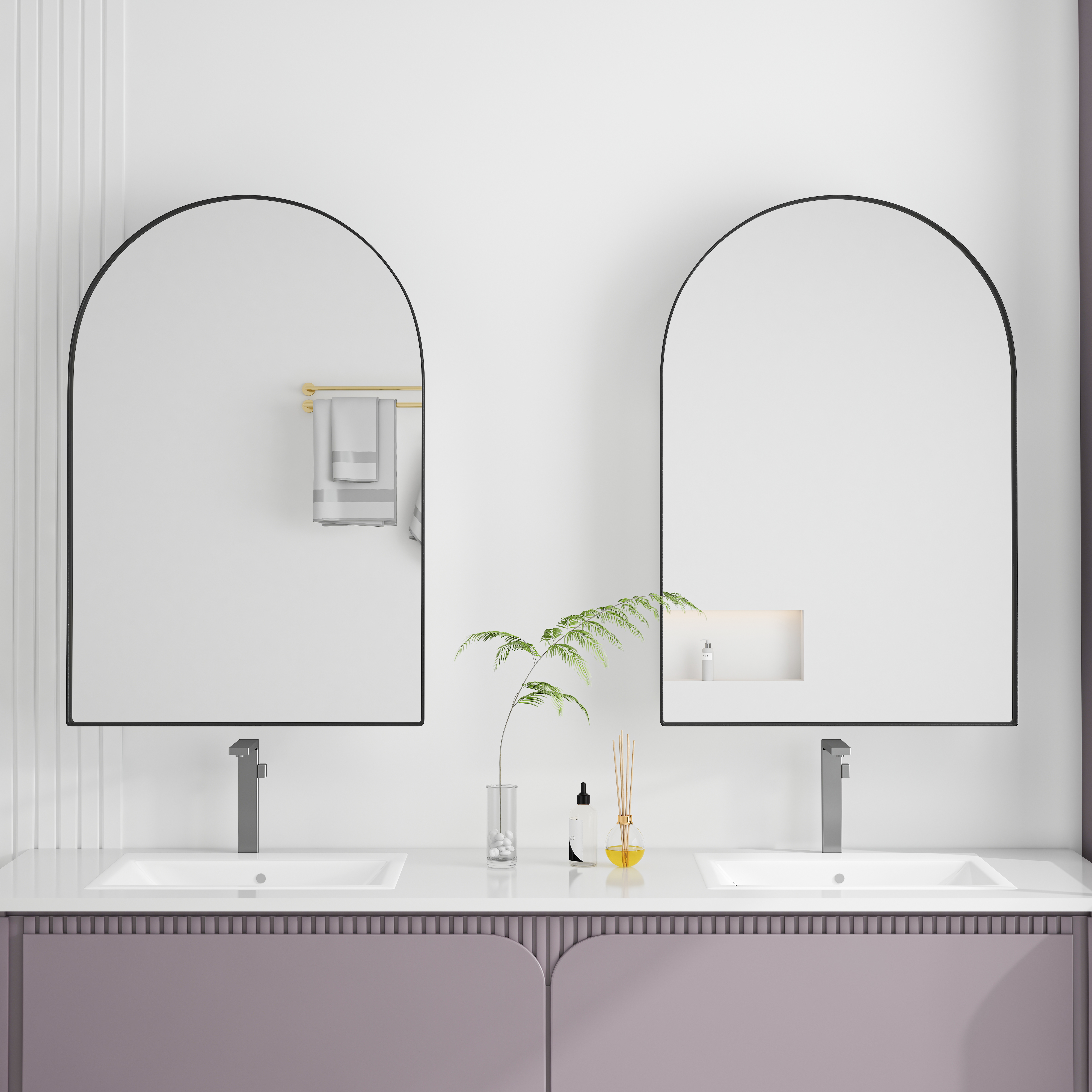 Stylish Arched Mirror Cabinet, Recessed Medicine Cabinet, Wall Cabinet With Metal Framed, Mirror And Adjustable Shelves, Mirror Cabinet With Storage For Bathroom, Living Room And Bedroom, Black — foto 4