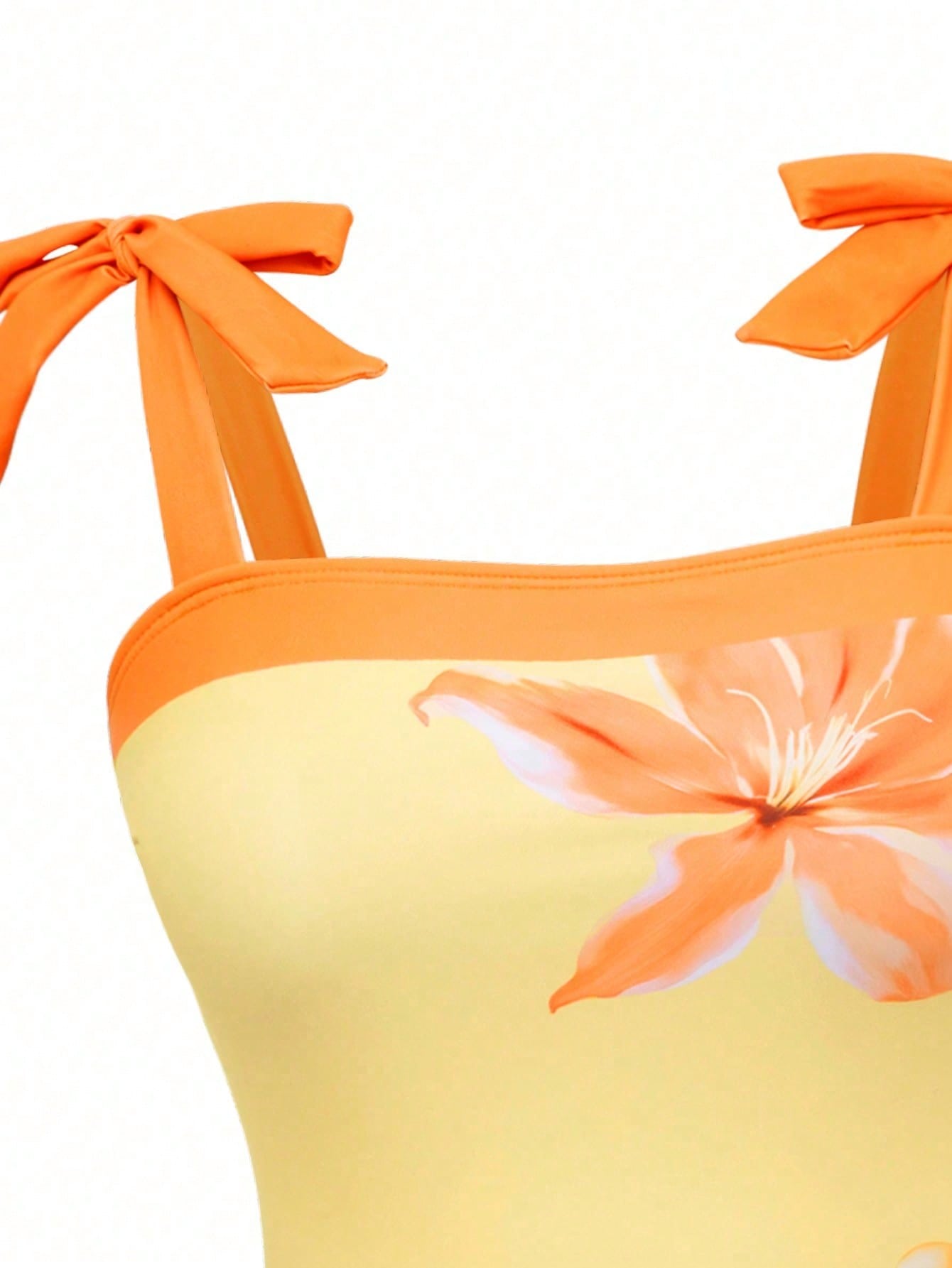Yellow & Orange Floral Print Tie Strap One-Piece Swimsuit With Matching Sarong Cover Up — foto 2