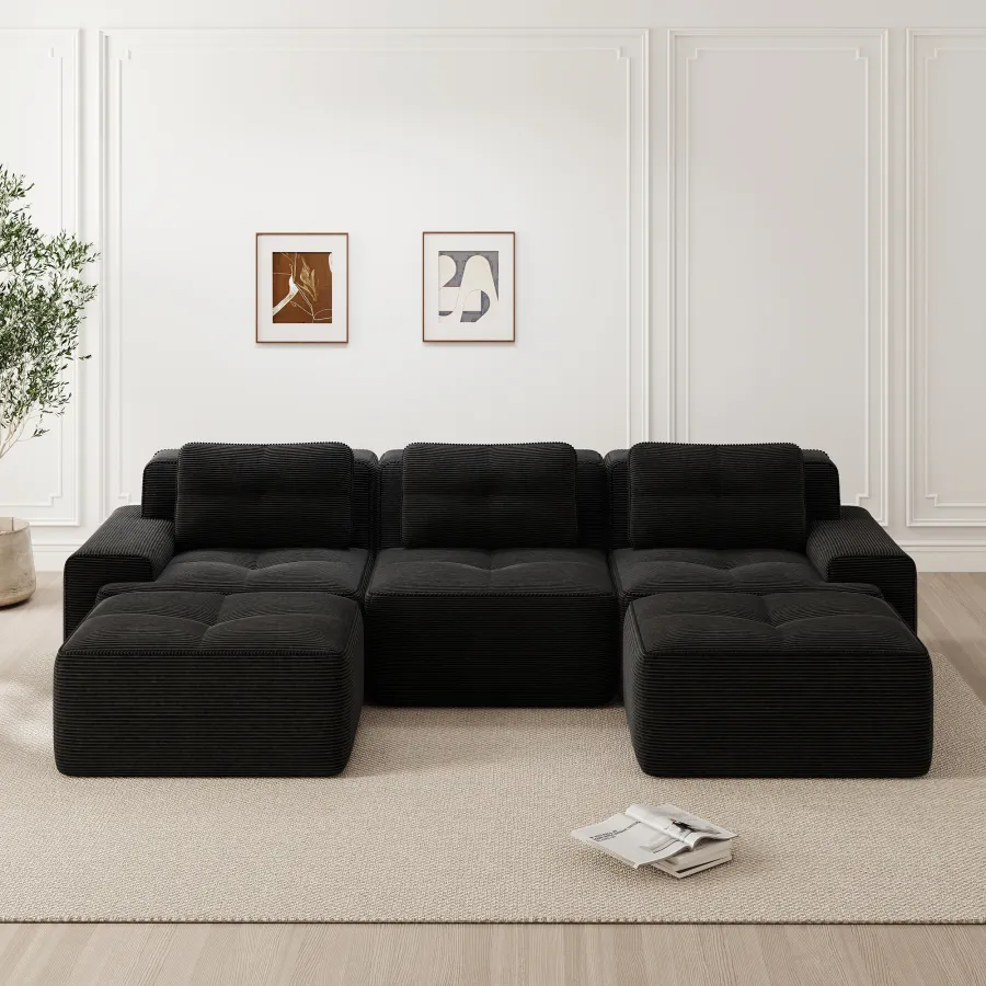 Modulares U-Sofa aus Cord – Wolkensofa Schwarz