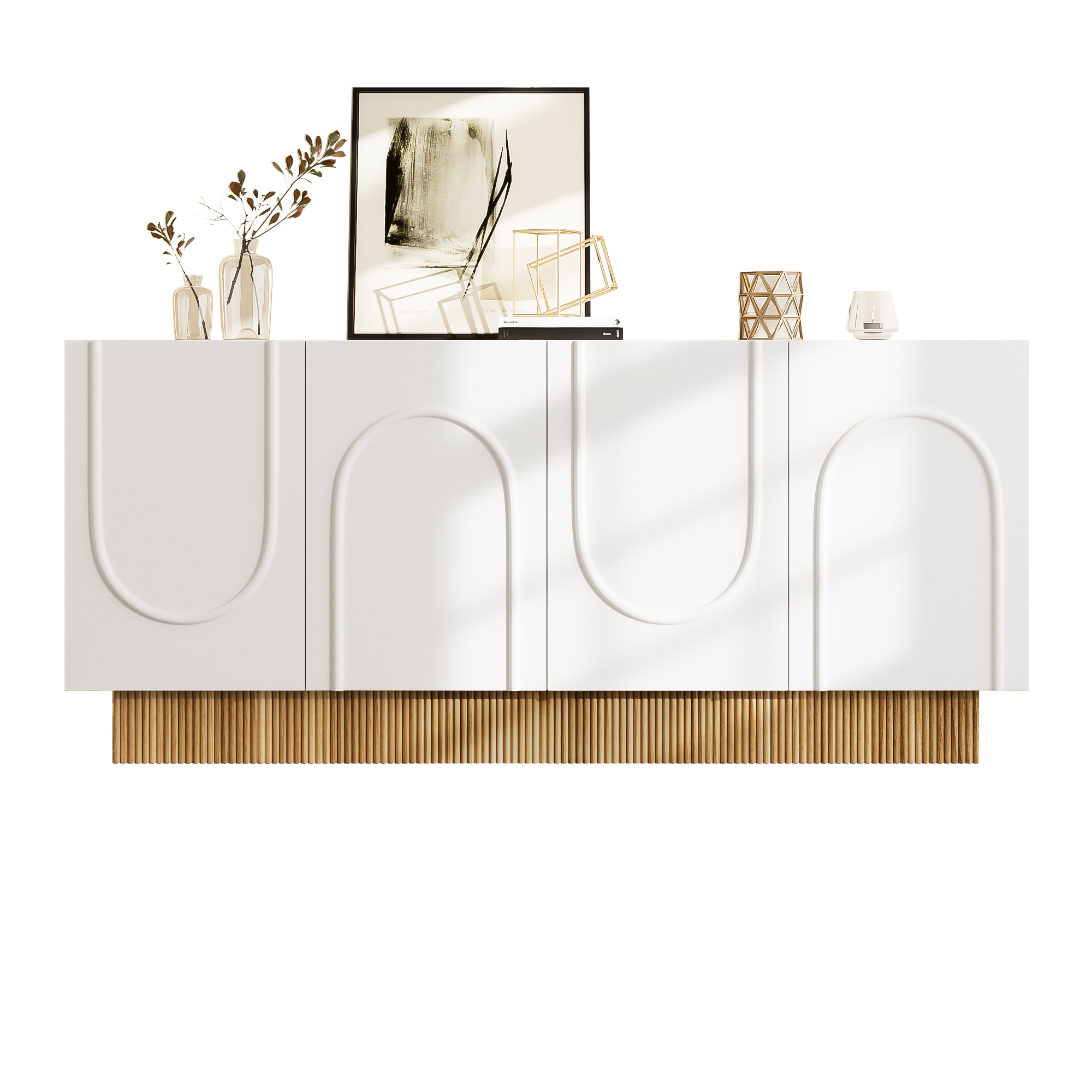 Modern Sideboard Cabinet With 4 Doors, Large Storage Space And Clear U-shape Structure  Stylish Storage For Living Room & Dining Area, Practical Multiple Compartments For Organized Order, 160X75X38cm