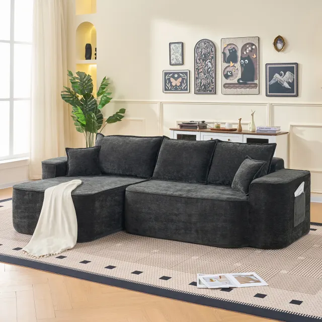 Modulares Ecksofa L-Form 262 cm Chenille Schwarz