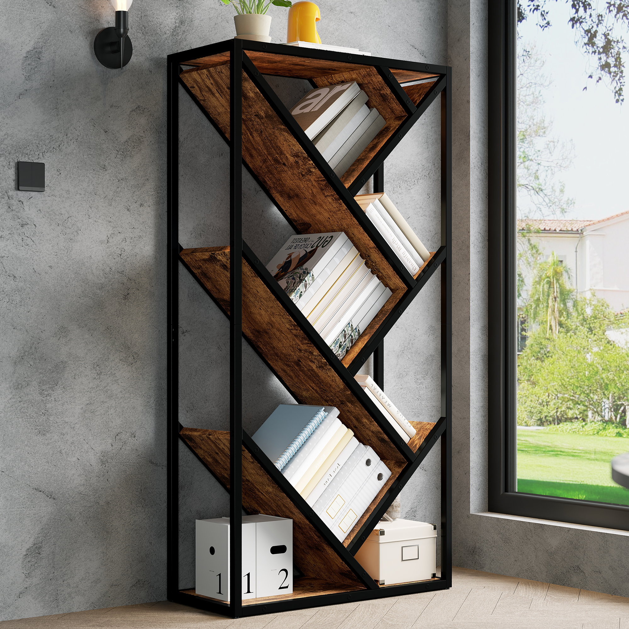 80x35x160cm Tree Shelf Stand Shelf 8 Tiers, Corner Shelf Space Saving, Storage Shelf For Bedroom, Living Room, Home Office, Stable, Anti-Tilt, Bookcase, Shelf