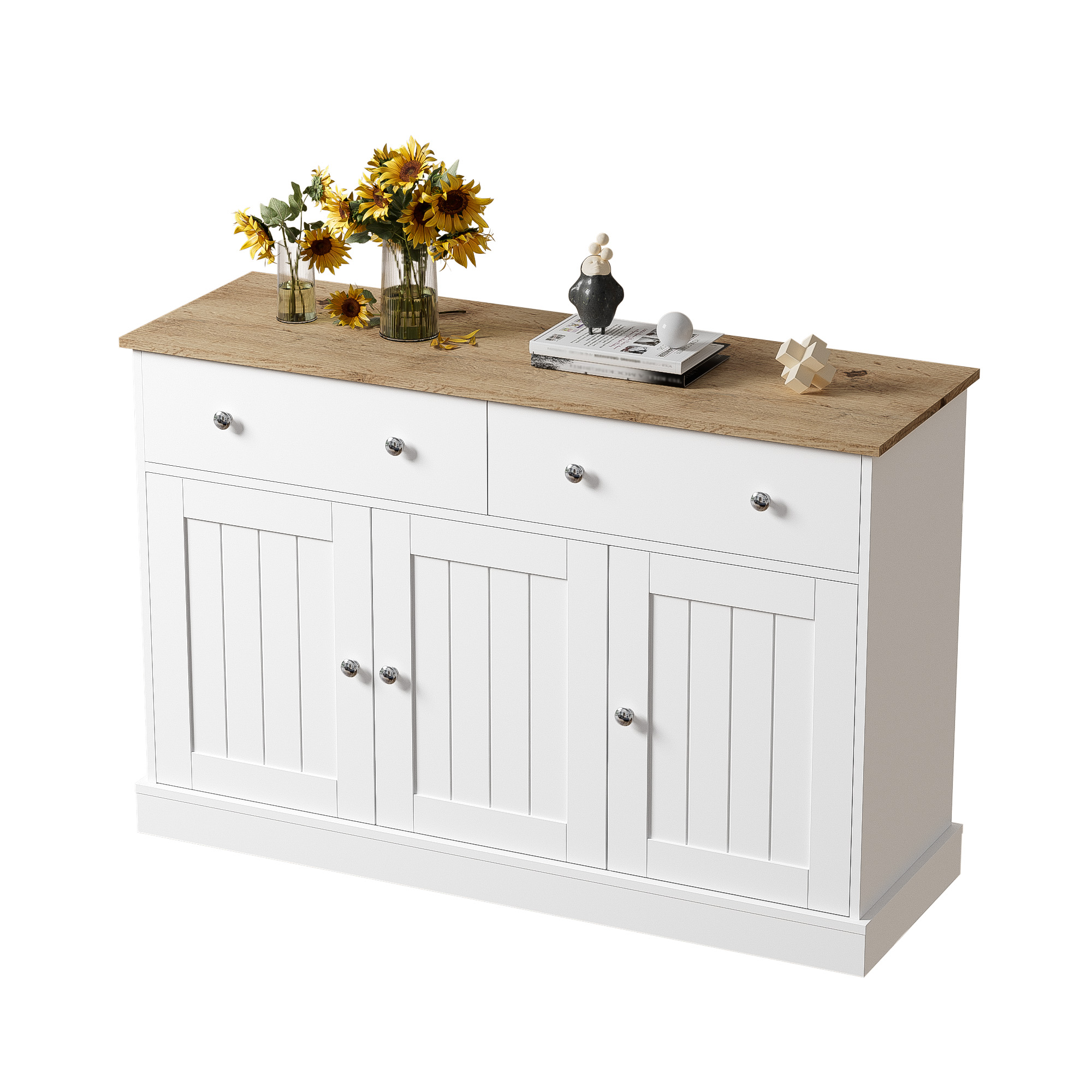 Sideboard, Living Room Cabinet With Engraved Texture, Plenty Of Storage Space