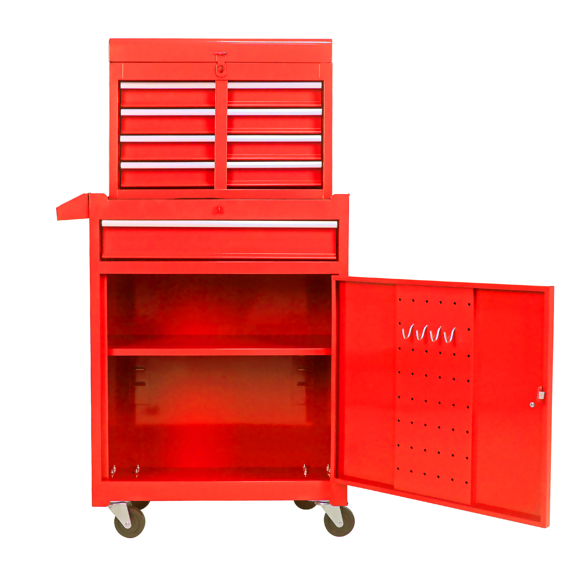 5 Drawer Assembly Box, With Castors And Rolling Options, Removable Top And Adjustable Shelves, Garage Toolbox  Red Red
