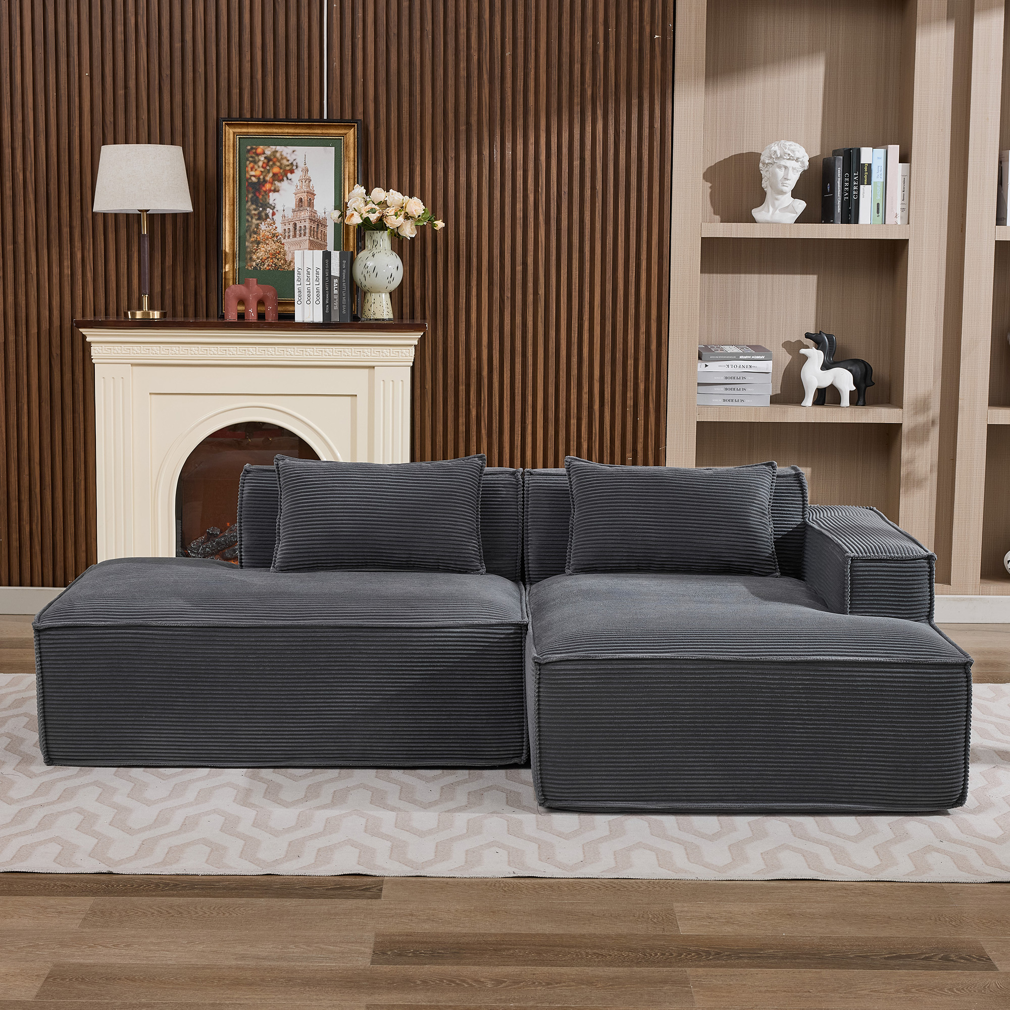 235 Cm Wide Economy Textile Sofa With Two Cushions  Pencil Case - Modern, Simple And Comfortable Sofa, Ideal For Small Living Rooms, Apartments And Of